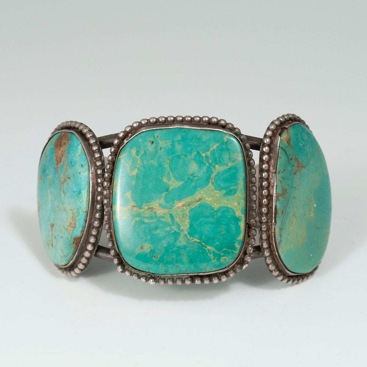 Hand-Crafted Mid-20th Century Turquoise Cuff Bracelet by a Navajo Jeweler