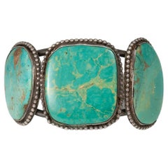 Vintage Mid-20th Century Turquoise Cuff Bracelet by a Navajo Jeweler