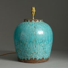 Mid-20th Century Turquoise Glazed Studio Pottery Vase Lamp