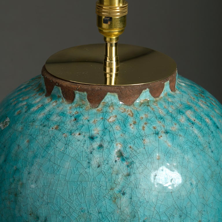 Mid20th Century Turquoise Glazed Studio Pottery Vase Lamp at 1stDibs