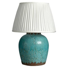 Mid-20th Century Turquoise Glazed Studio Pottery Vase Lamp