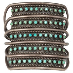 Mid-20th Century Turquoise Snake-Eye Cuff Bracelet by a Zuni Jeweler