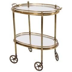 Mid-20th Century Two Glass Tiered Wheeled Bar Cart
