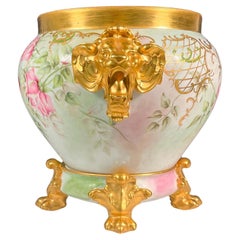 Mid 20th Century Two Piece Limoges Porcelain Pink & Gold Jardiniere / Stand