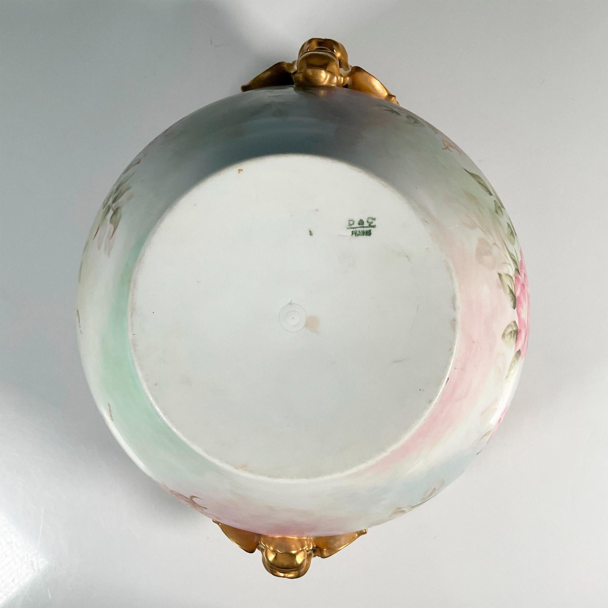 Gilt Mid 20th Century Two Piece Limoges Porcelain Pink & Gold Jardiniere / Stand For Sale