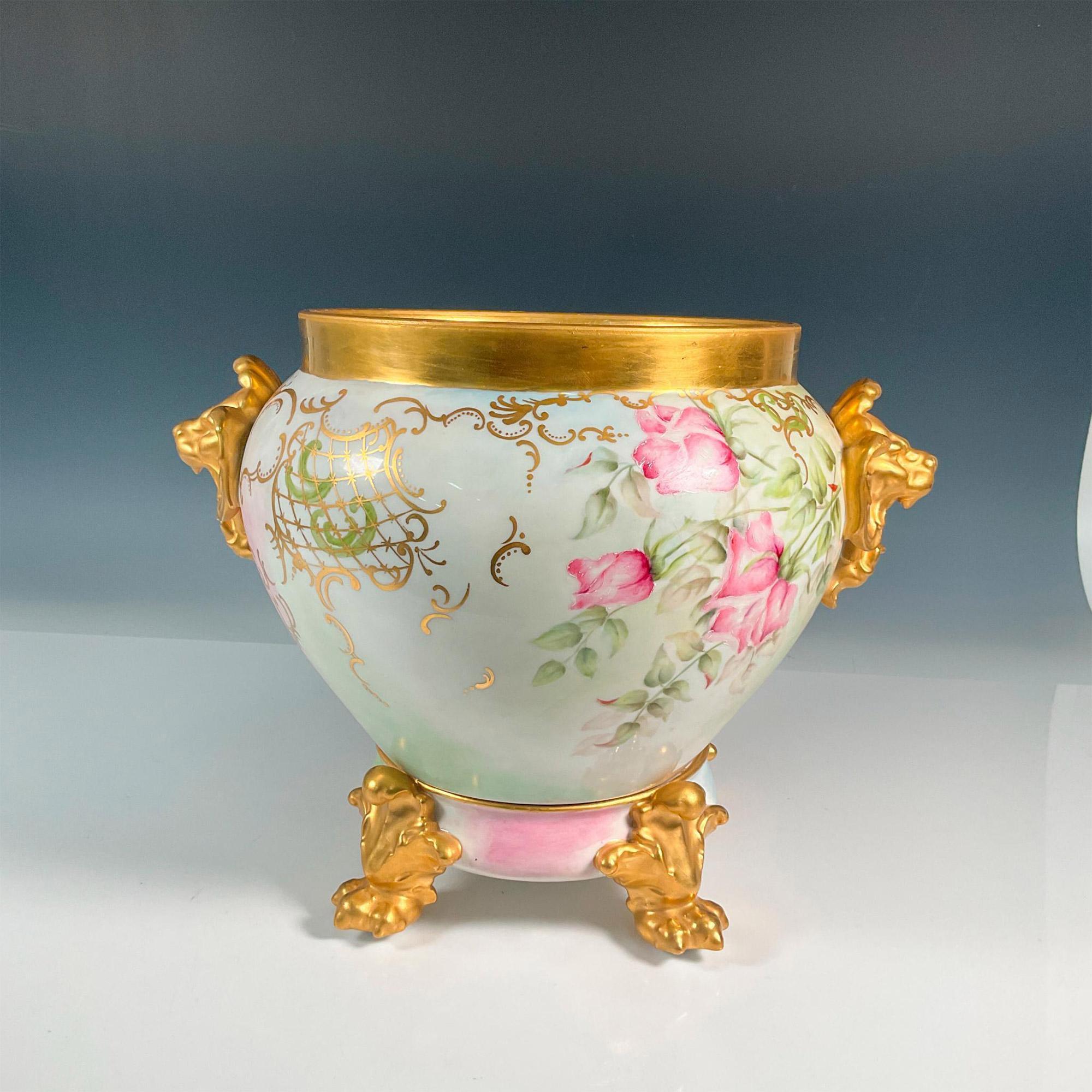 Mid 20th Century Two Piece Limoges Porcelain Pink & Gold Jardiniere / Stand For Sale 2