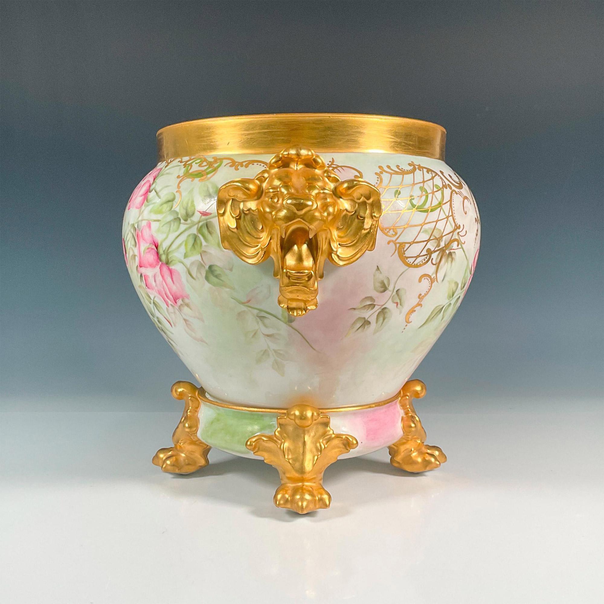 Jardiniere / Stand deux pièces en porcelaine de Limoges rose et or du milieu du 20e siècle en vente 1