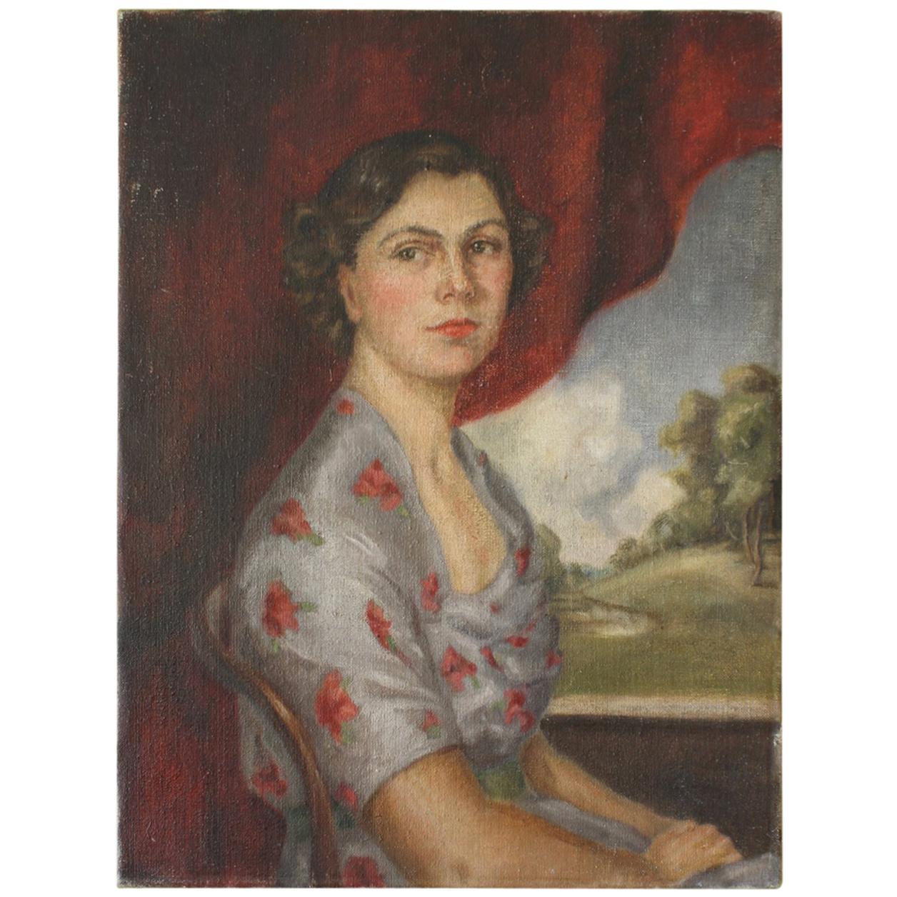 Mid-20th Century Unframed Oil on Canvas Portrait by Lydia de Burgh