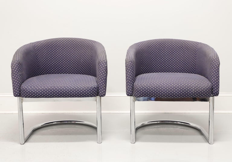Modern Mid 20th Century Upholstered Chrome Cantilever Chairs - Pair For Sale