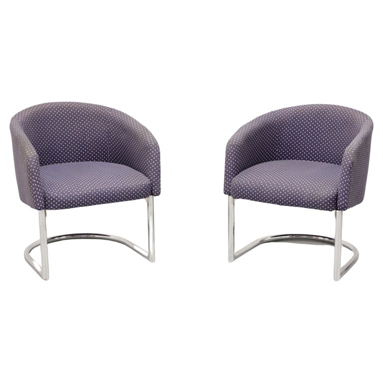 Mid 20th Century Upholstered Chrome Cantilever Chairs - Pair For Sale