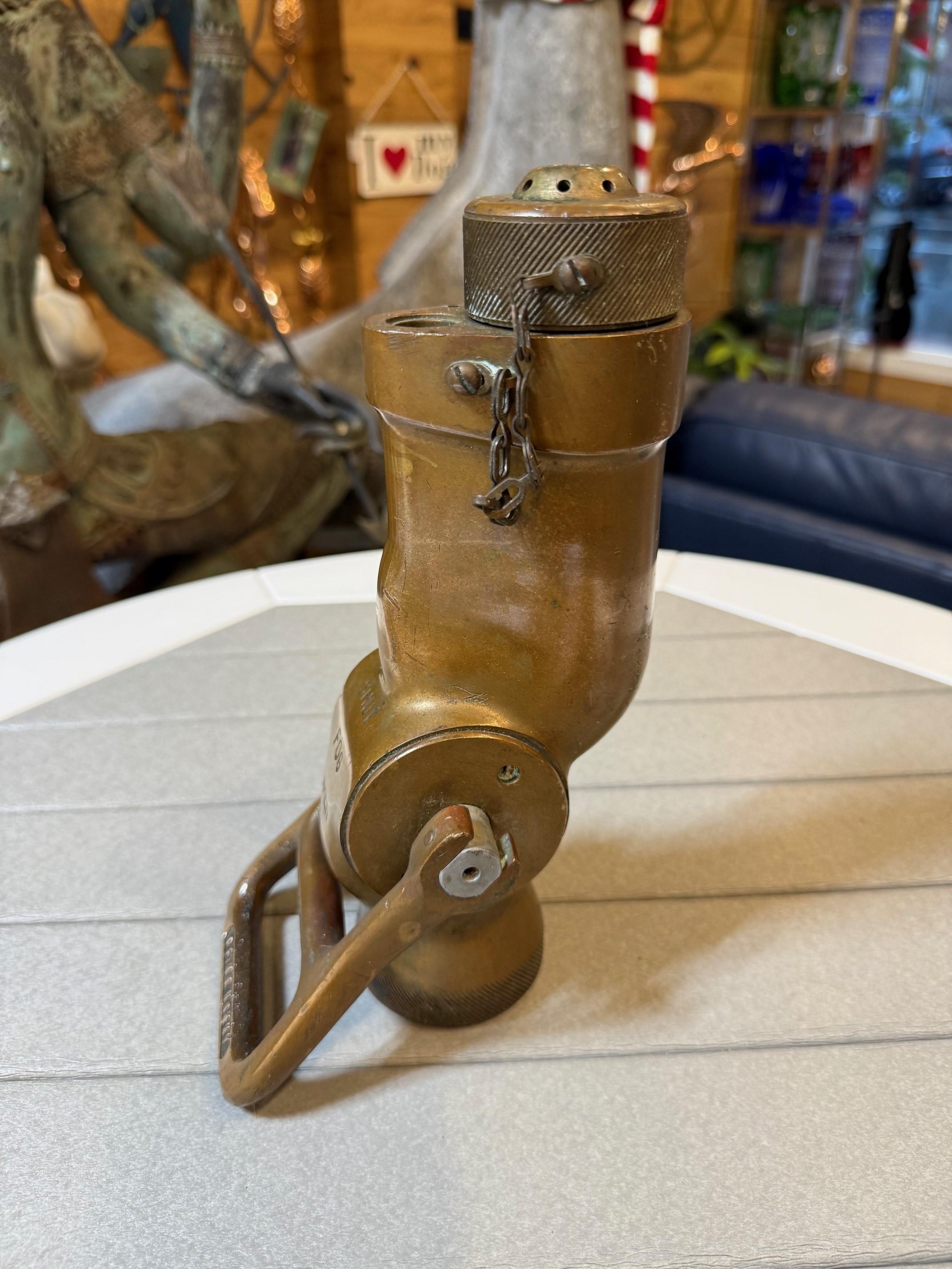 American Mid-20th Century US. Brass Ship or Truck Fire Fog Nozzle Akron Brass Inc. For Sale