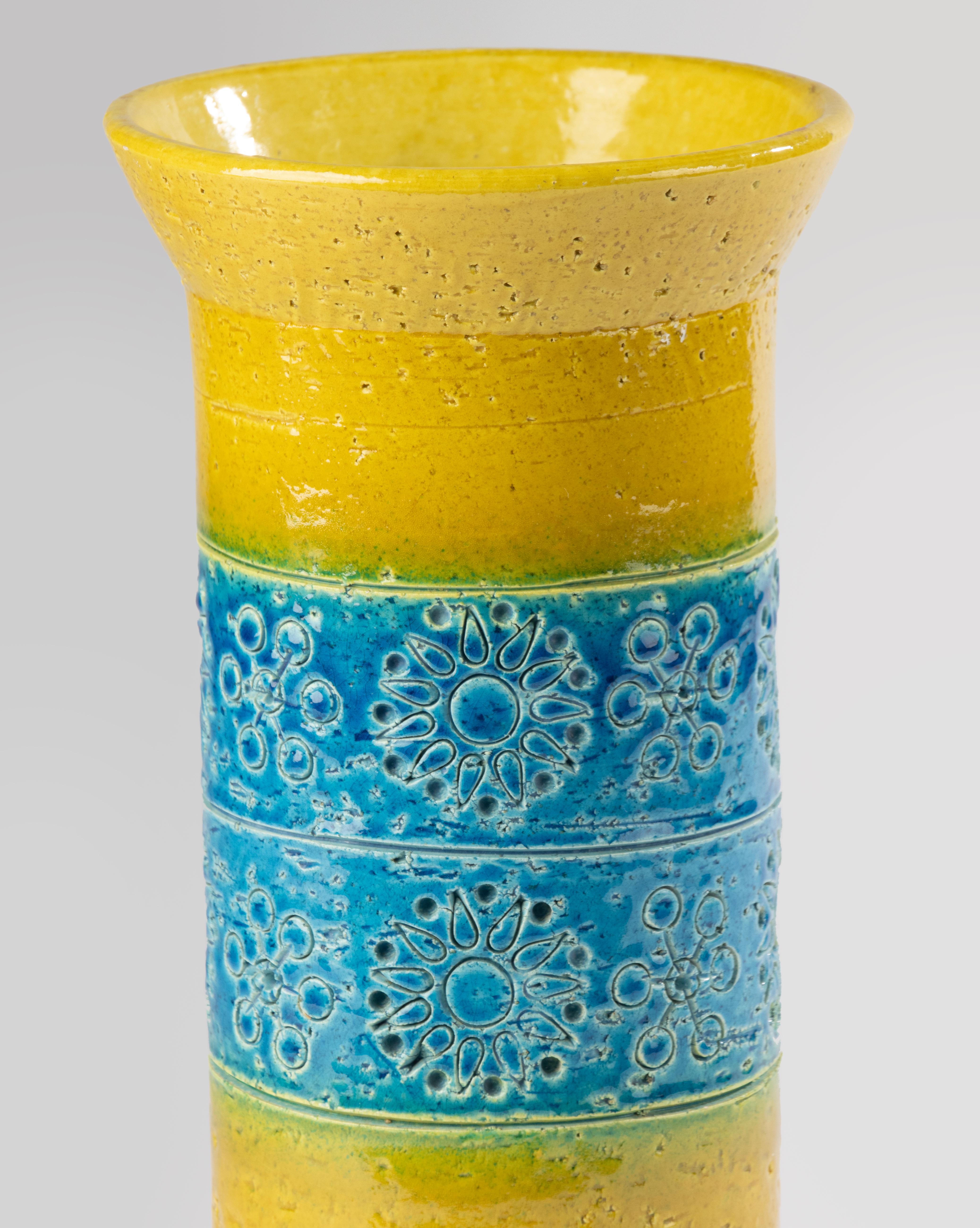 Mid-Century Modern Milieu du XXe siècle - Vase - Bitossi - Céramique - Bleu et jaune de Rimini en vente