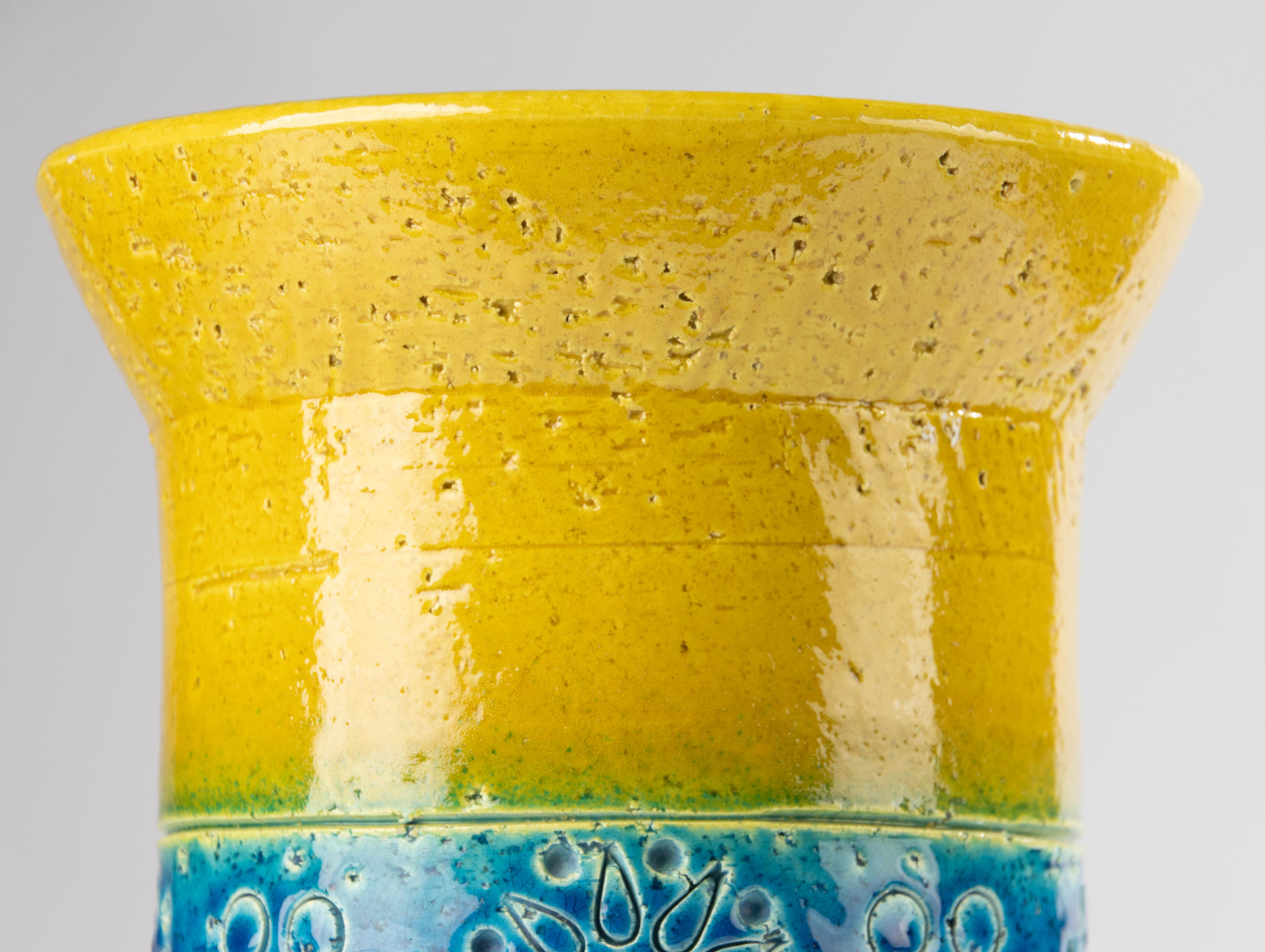 italien Milieu du XXe siècle - Vase - Bitossi - Céramique - Bleu et jaune de Rimini en vente