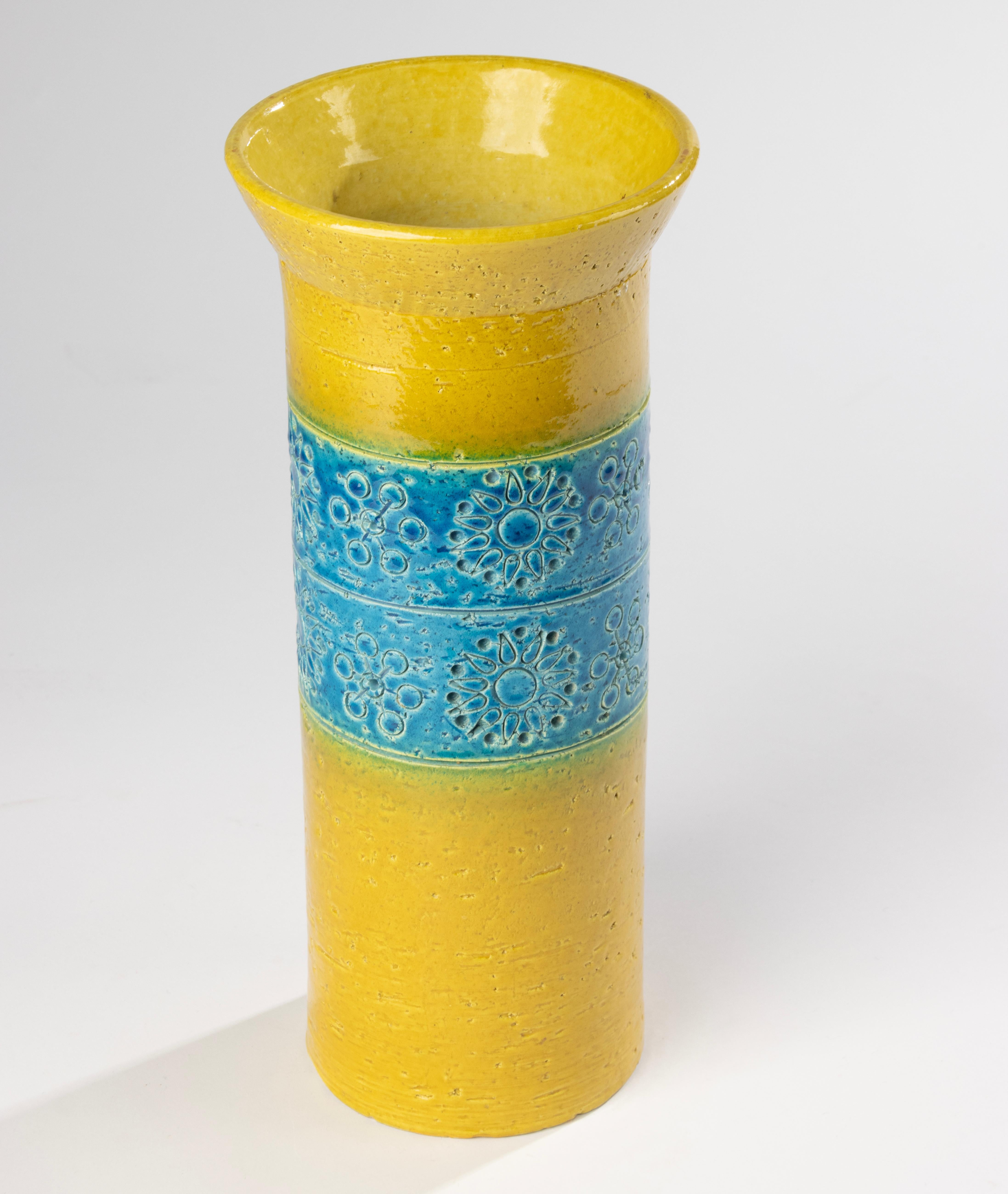 Fait main Milieu du XXe siècle - Vase - Bitossi - Céramique - Bleu et jaune de Rimini en vente