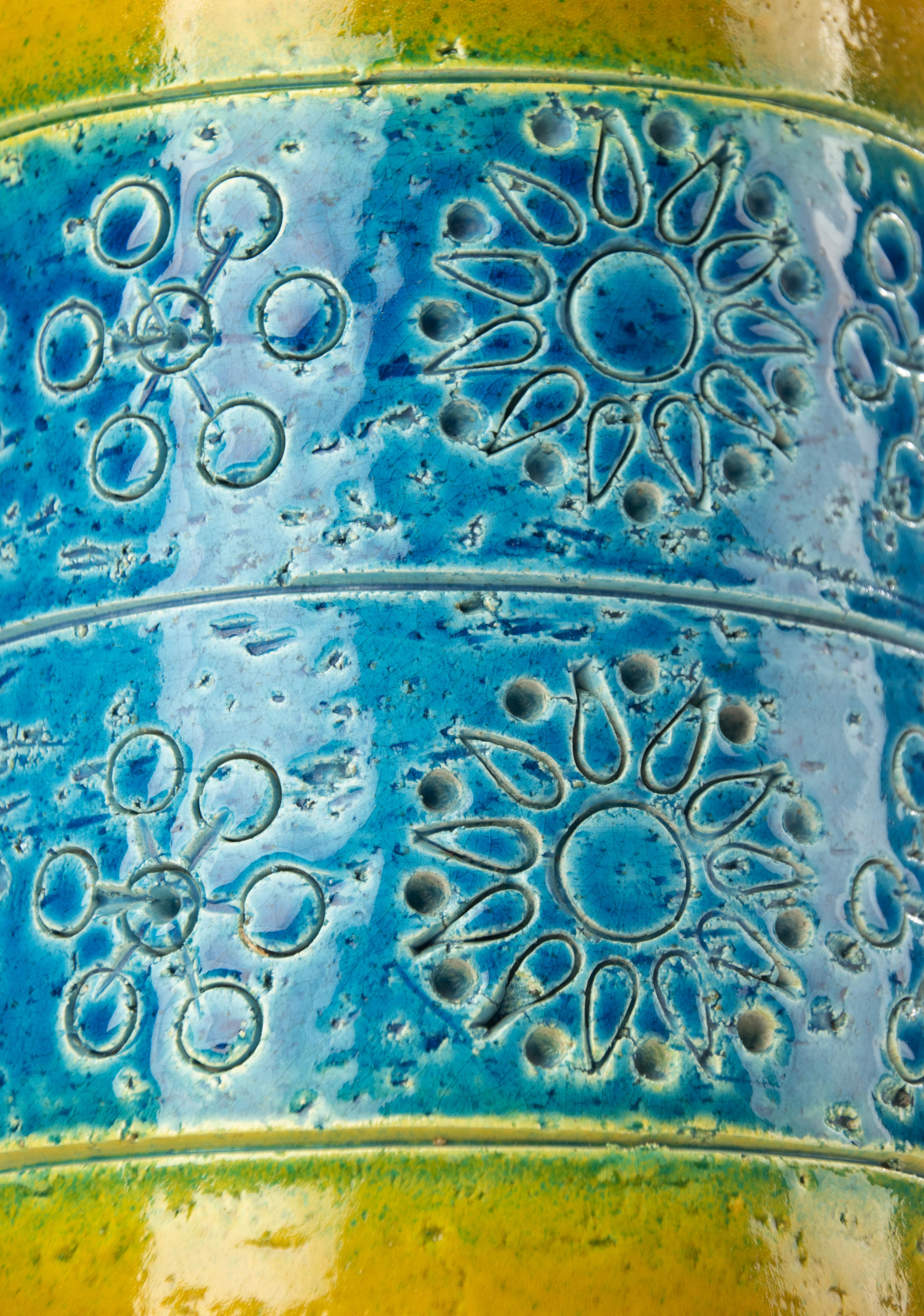 Milieu du XXe siècle - Vase - Bitossi - Céramique - Bleu et jaune de Rimini en vente 2