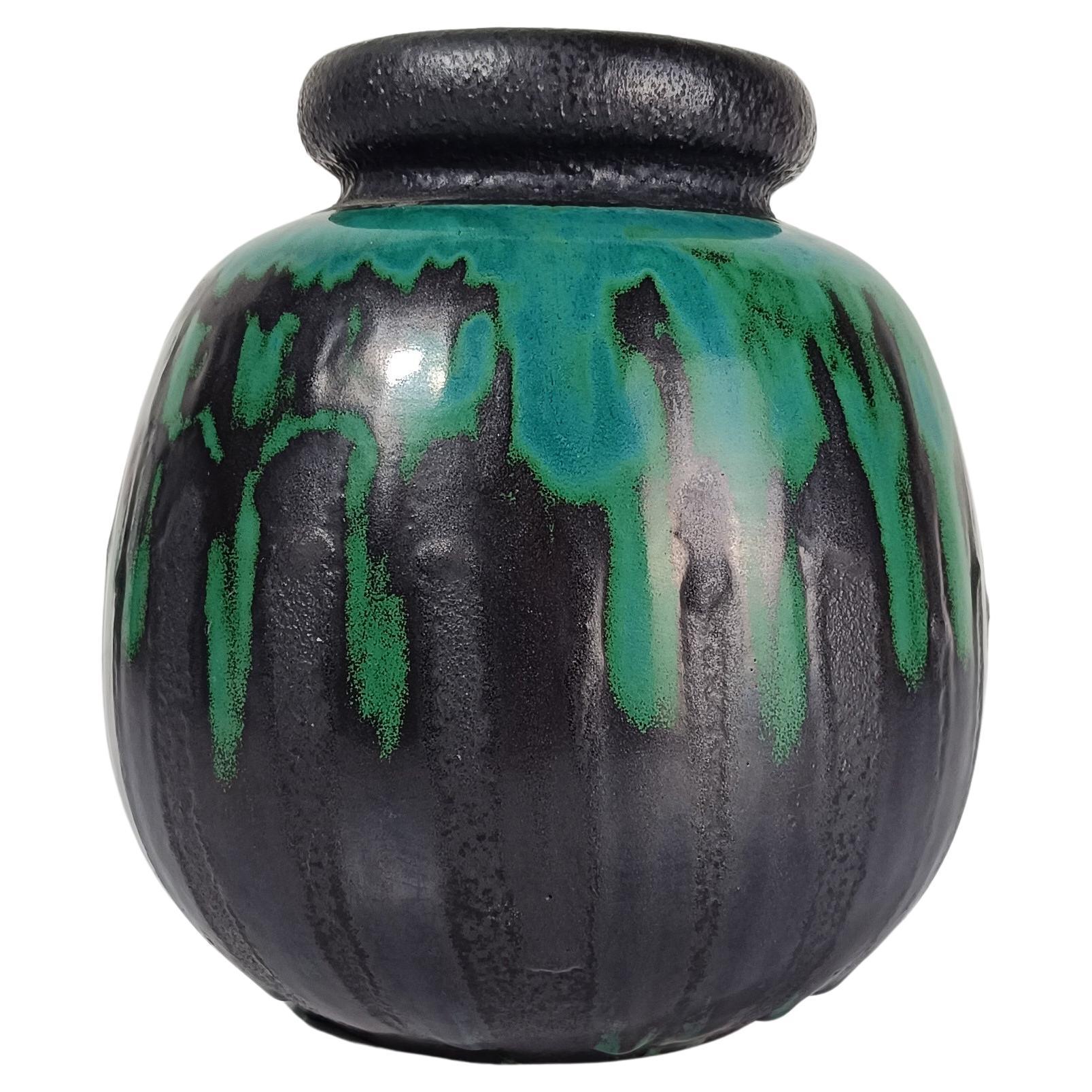 Mid 20th Century Vase in Fat Lava Sea Green Ceramic, Raku Style, West Germany