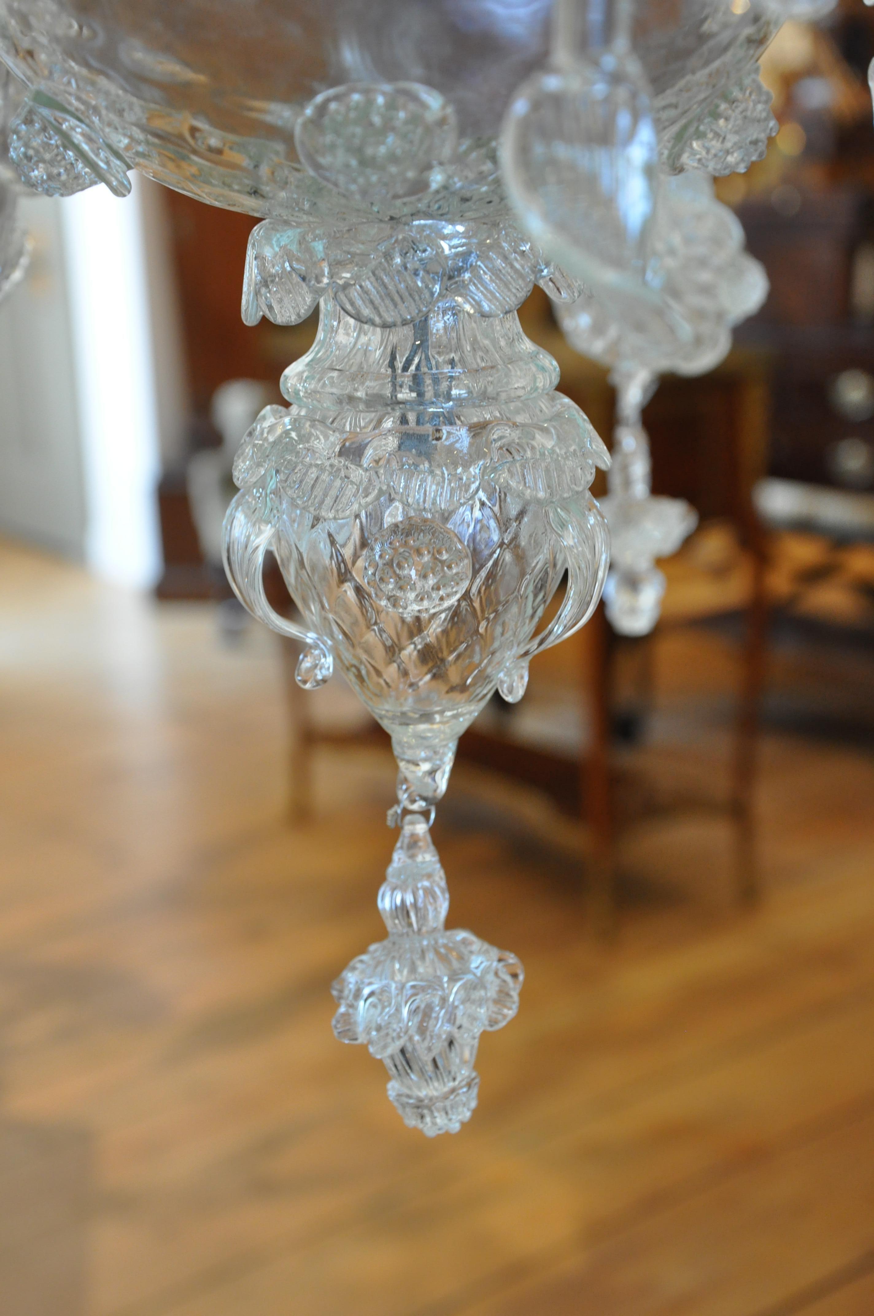Italian Mid-20th Century Venetian Clear Glass Chandelier