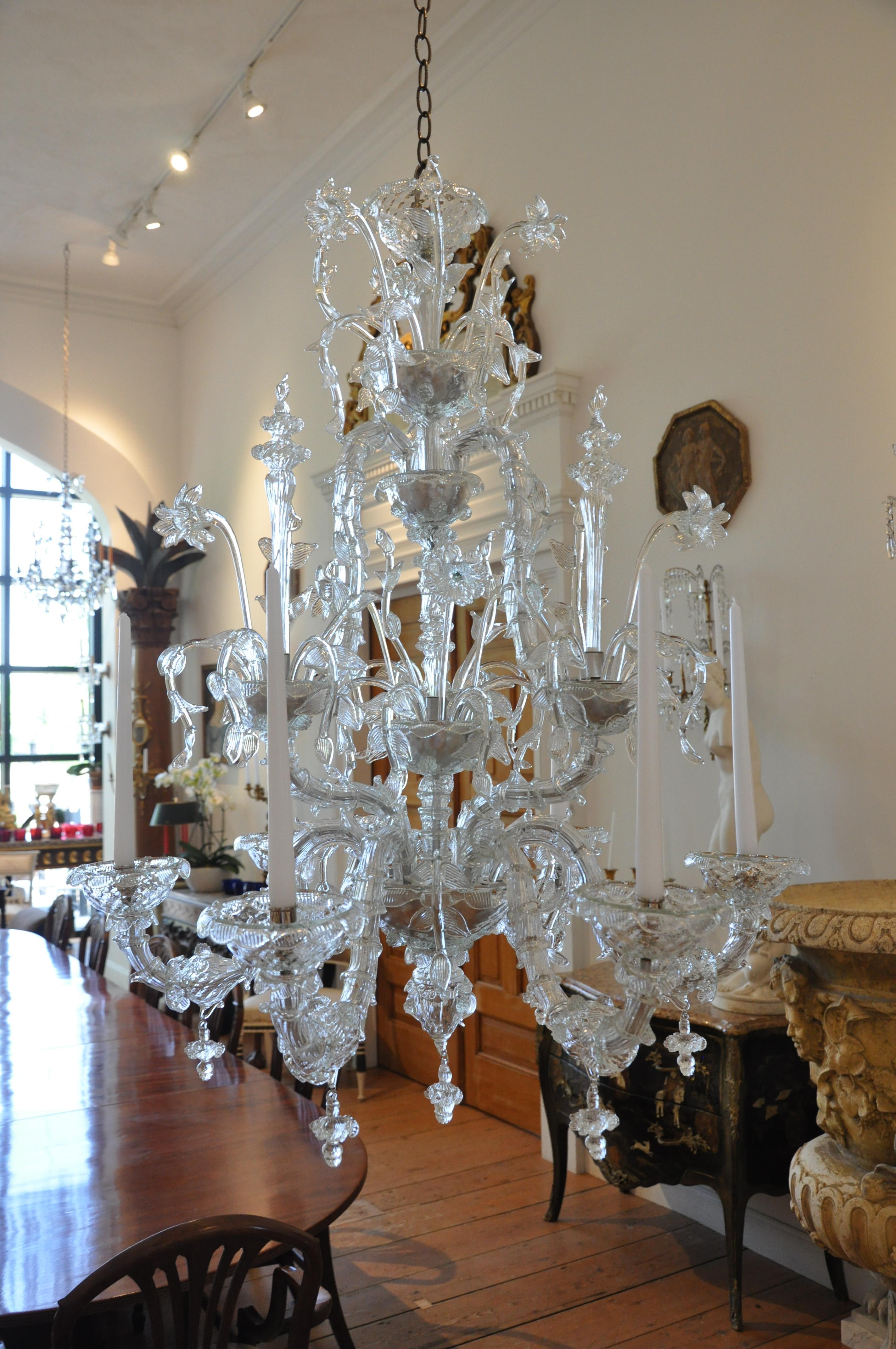 Hand-Crafted Mid-20th Century Venetian Clear Glass Chandelier
