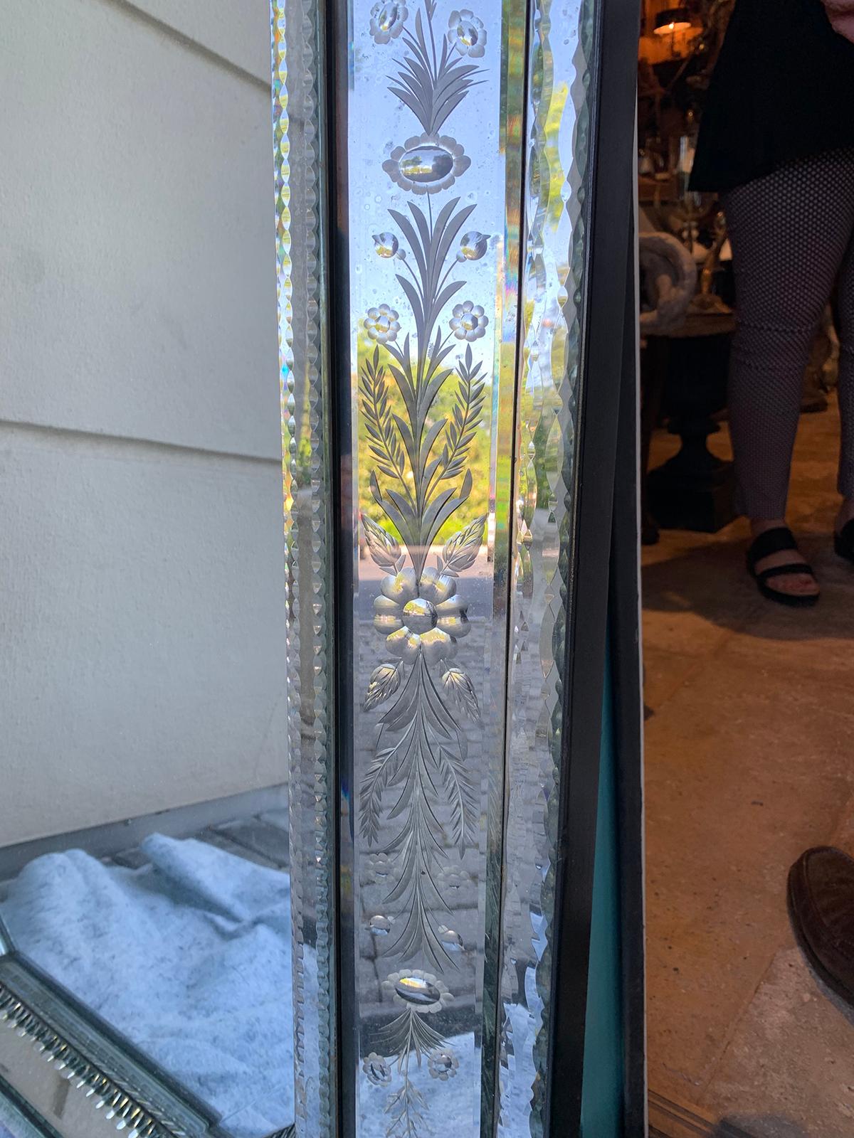 Mid-20th Century Venetian Etched Glass Mirror with Floral Motif 7