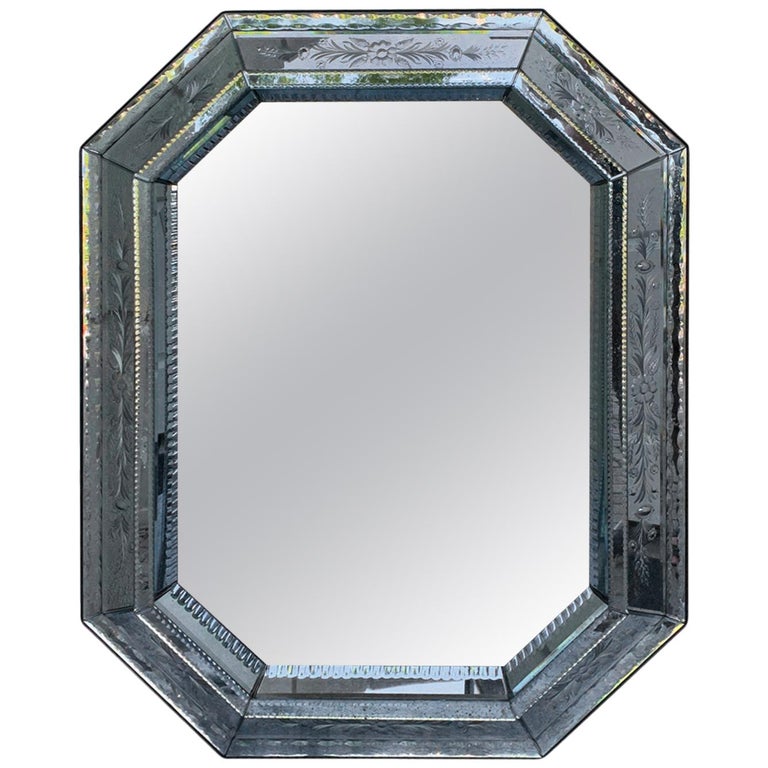 Mid20th Century Etched Glass Mirror with Floral Motif at 1stDibs