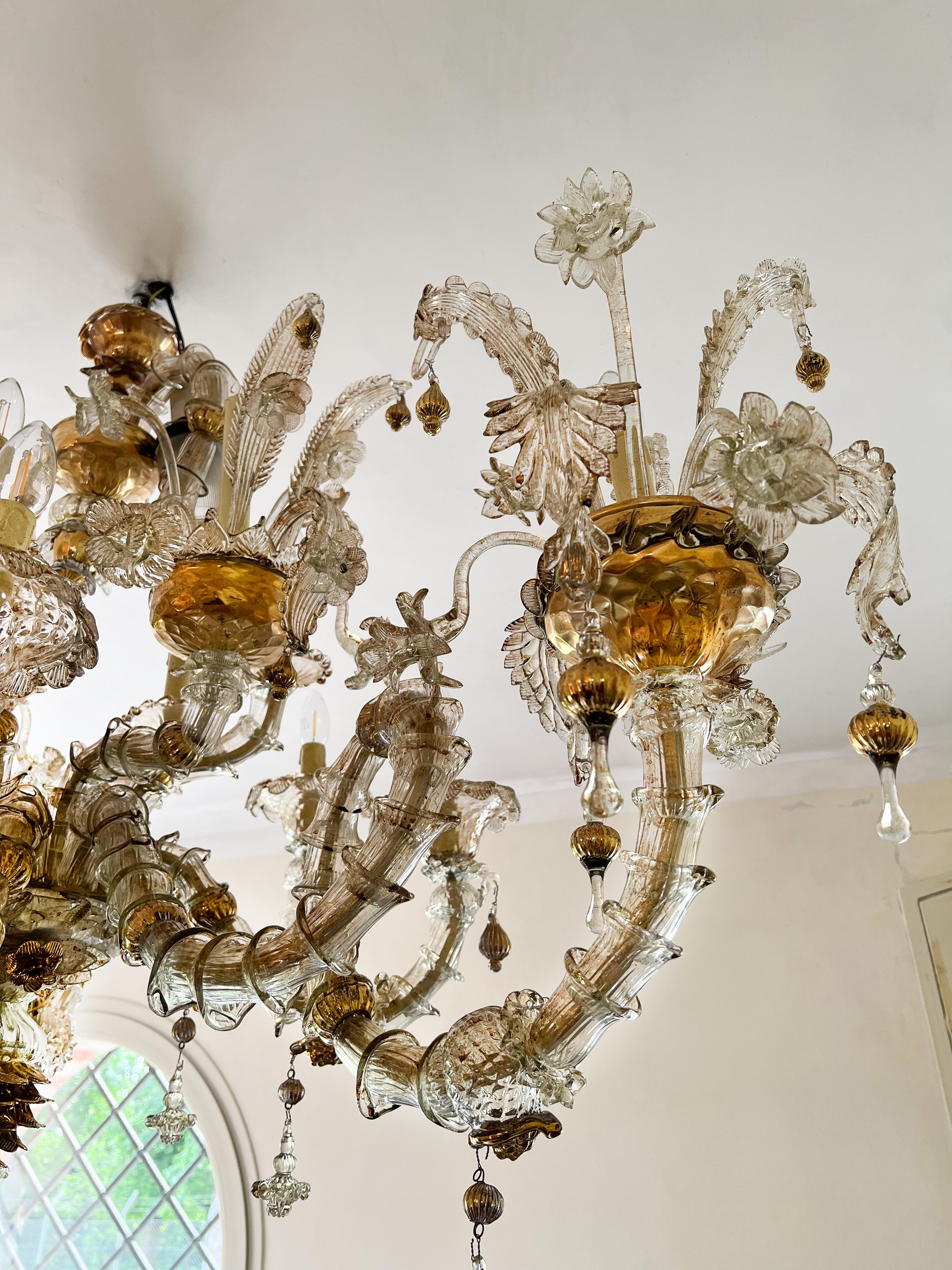 Mid-20th Century Venetian Rezzonico Gold Chandeliers, 14 Arms, Murano, 1990s 7