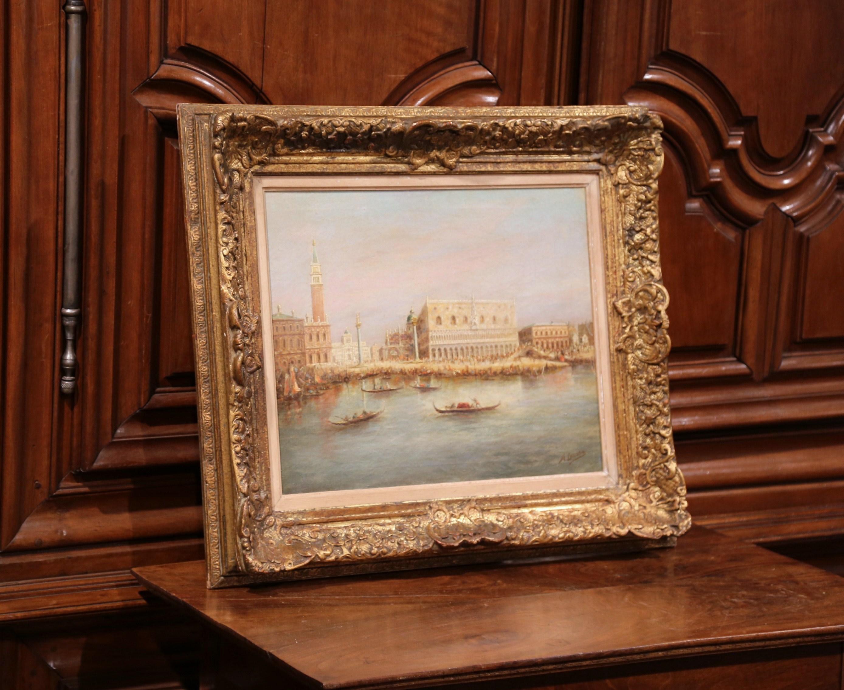 Dutch Mid-20th Century Venice Oil Painting in Gilt Frame Signed A. Lemstra Dated 1959 For Sale