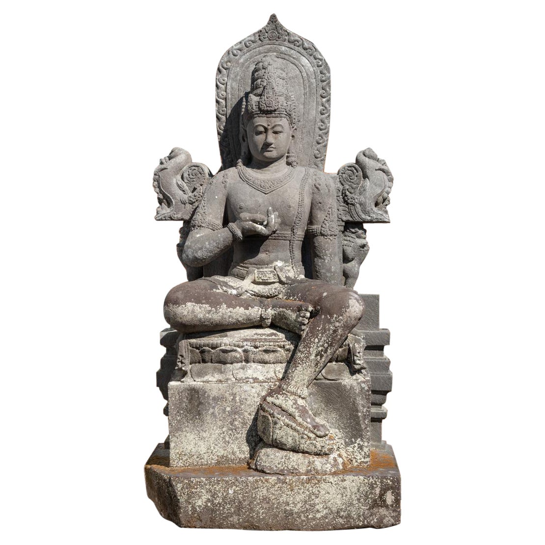 Figura antica di Bodhisattva Avalokiteshvara di grandi dimensioni della metà del XX secolo in pietra lavica
