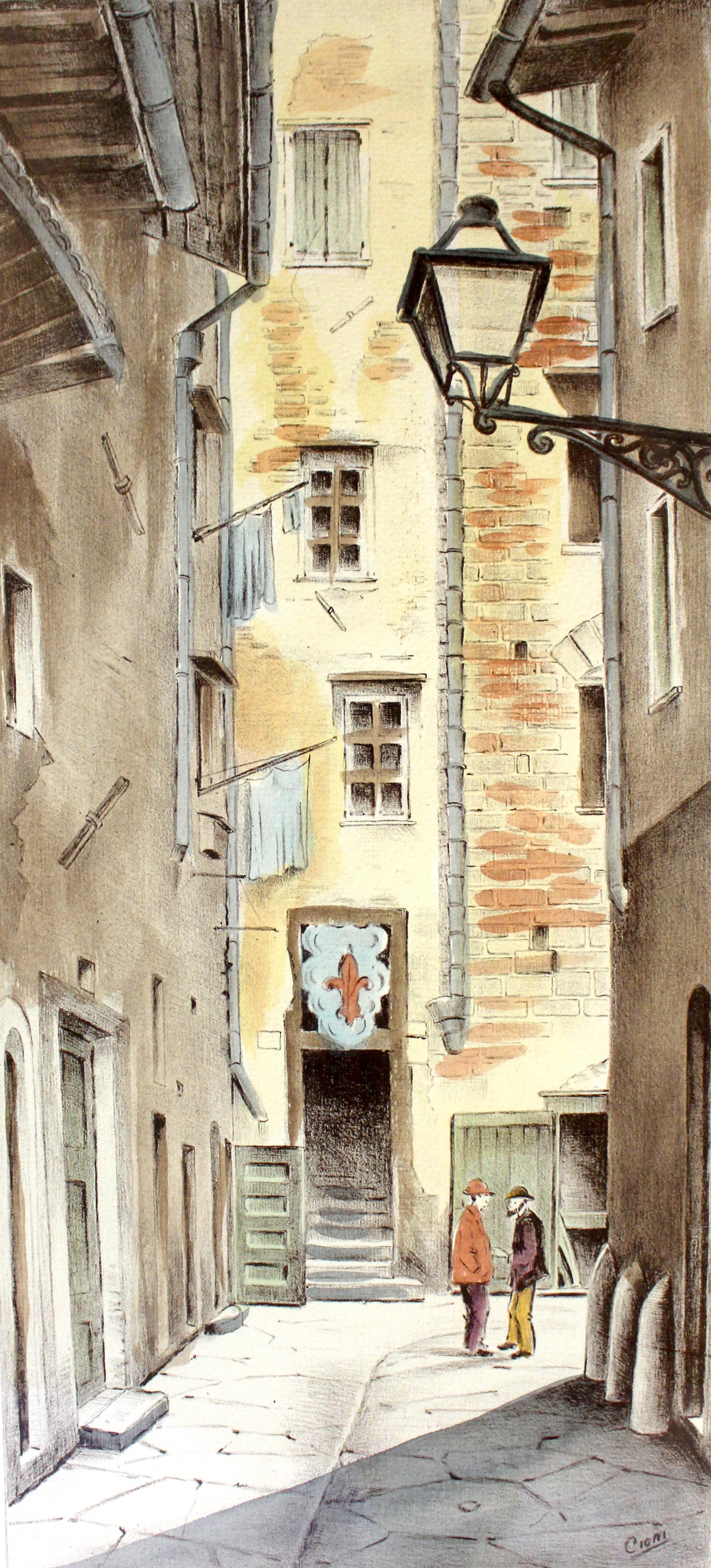 Druck „Via degli Amieri, Firenze Antica“ von Cioni aus der Mitte des 20. Jahrhunderts (Italienisch) im Angebot