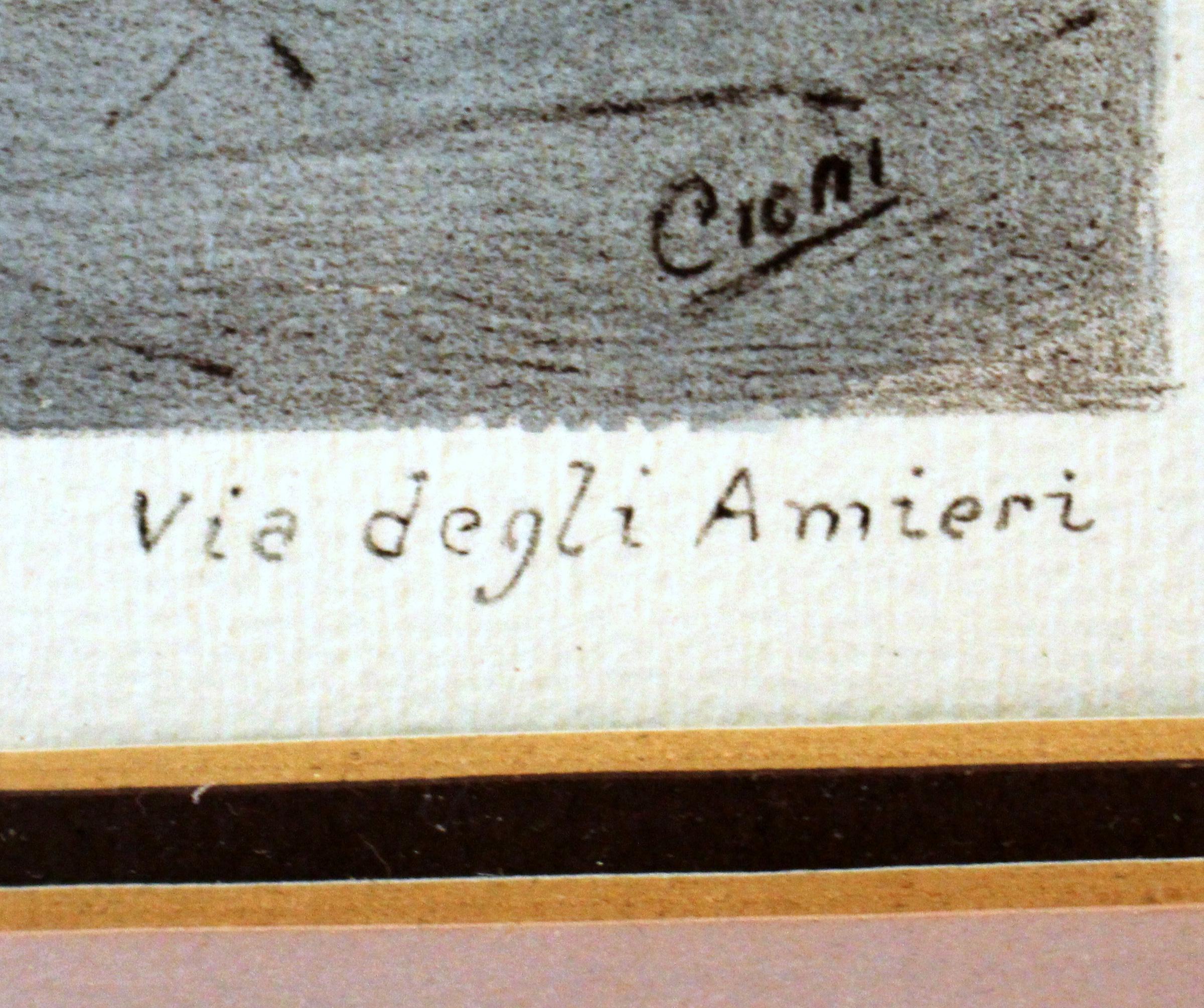 Druck „Via degli Amieri, Firenze Antica“ von Cioni aus der Mitte des 20. Jahrhunderts (Papier) im Angebot
