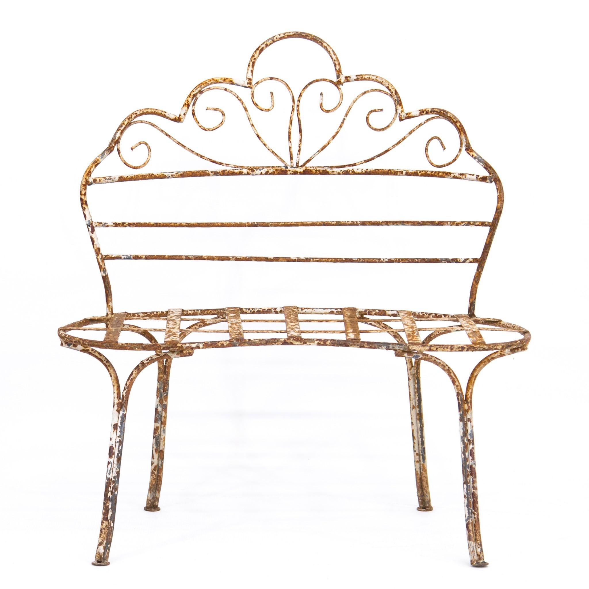 Mid-20th Century Victorian-Style Wrought Iron Curved Garden Patio Bench 7