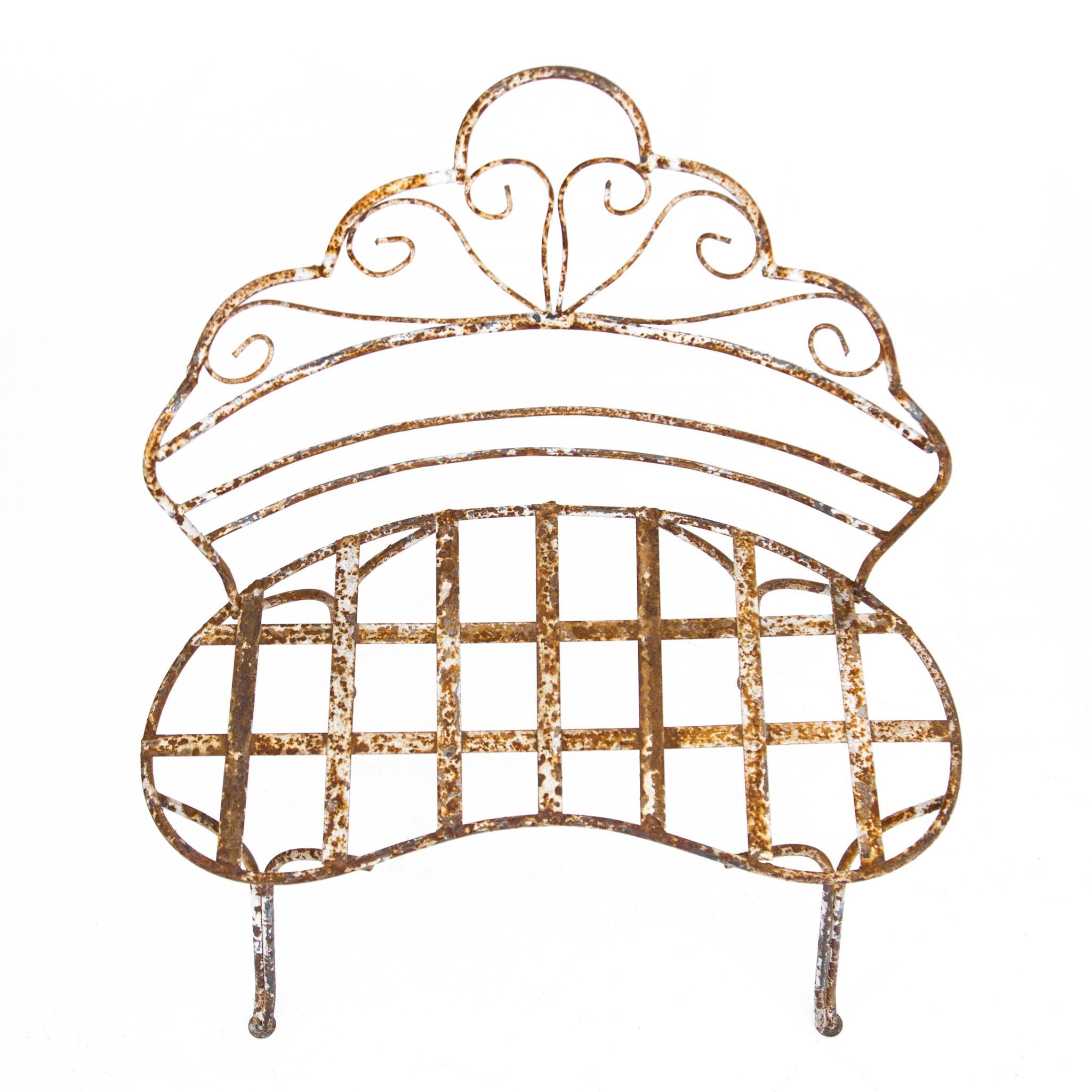 Mid-20th Century Victorian-Style Wrought Iron Curved Garden Patio Bench 1