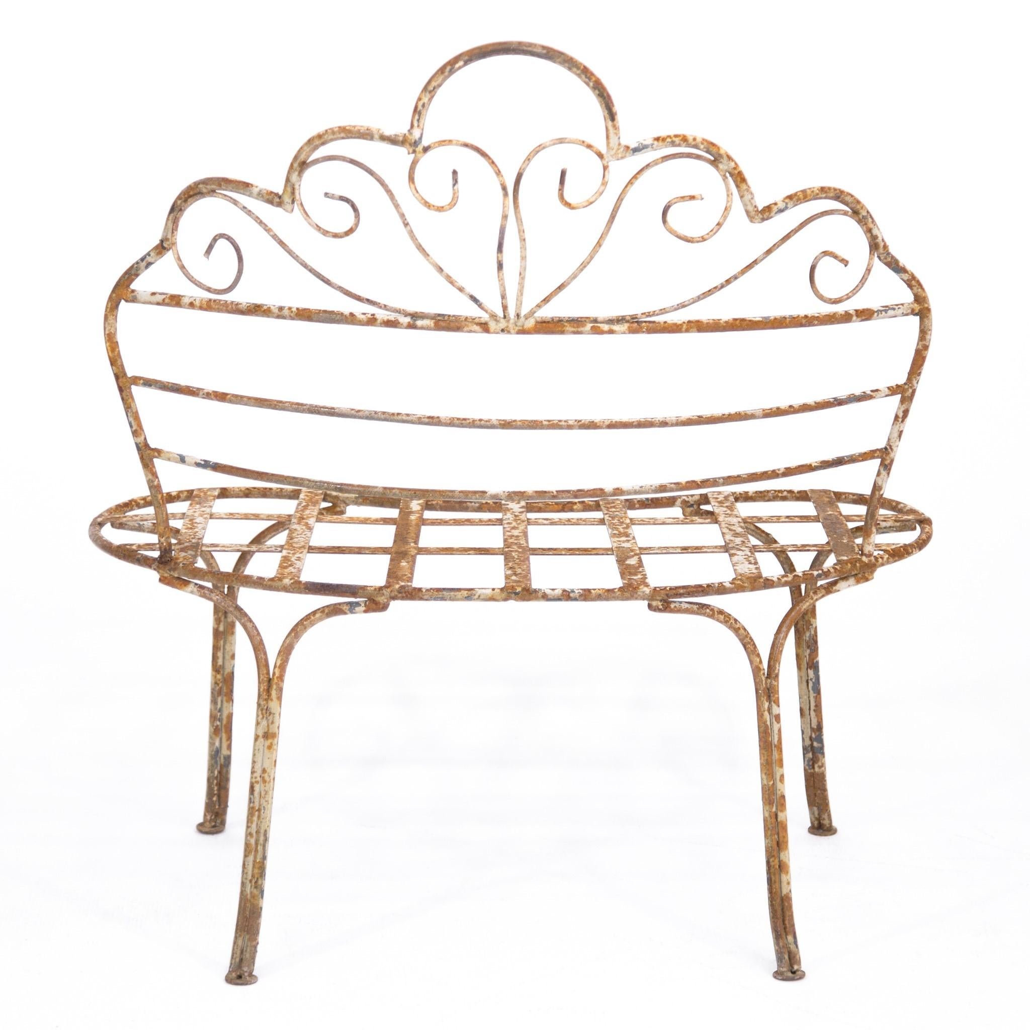 Mid-20th Century Victorian-Style Wrought Iron Curved Garden Patio Bench 4
