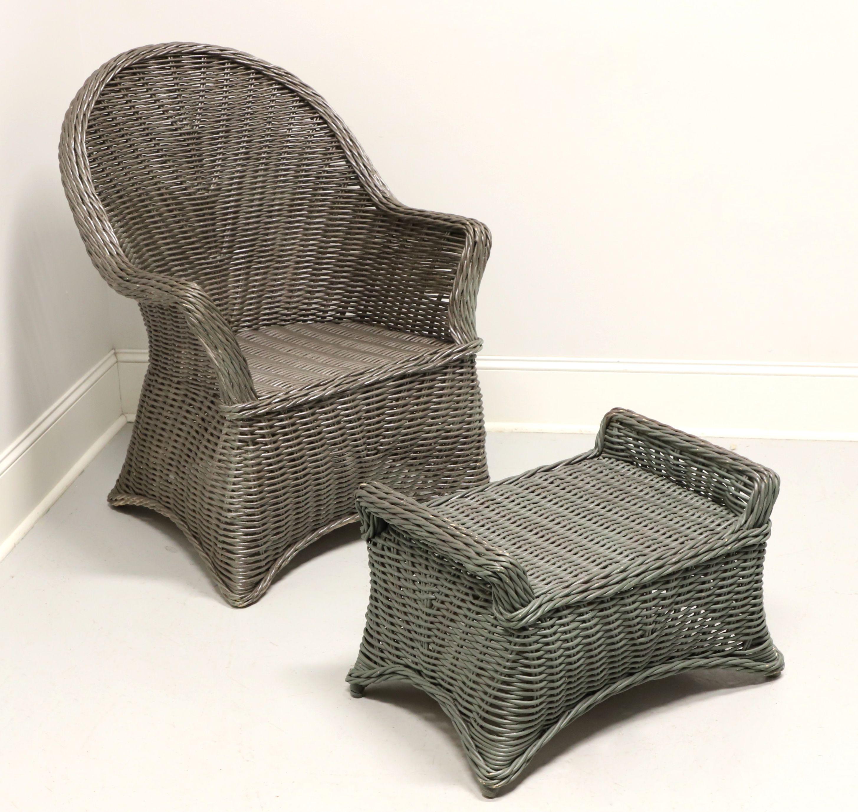 Mid 20th Century Victorian Wicker Armchair and Ottoman For Sale 11