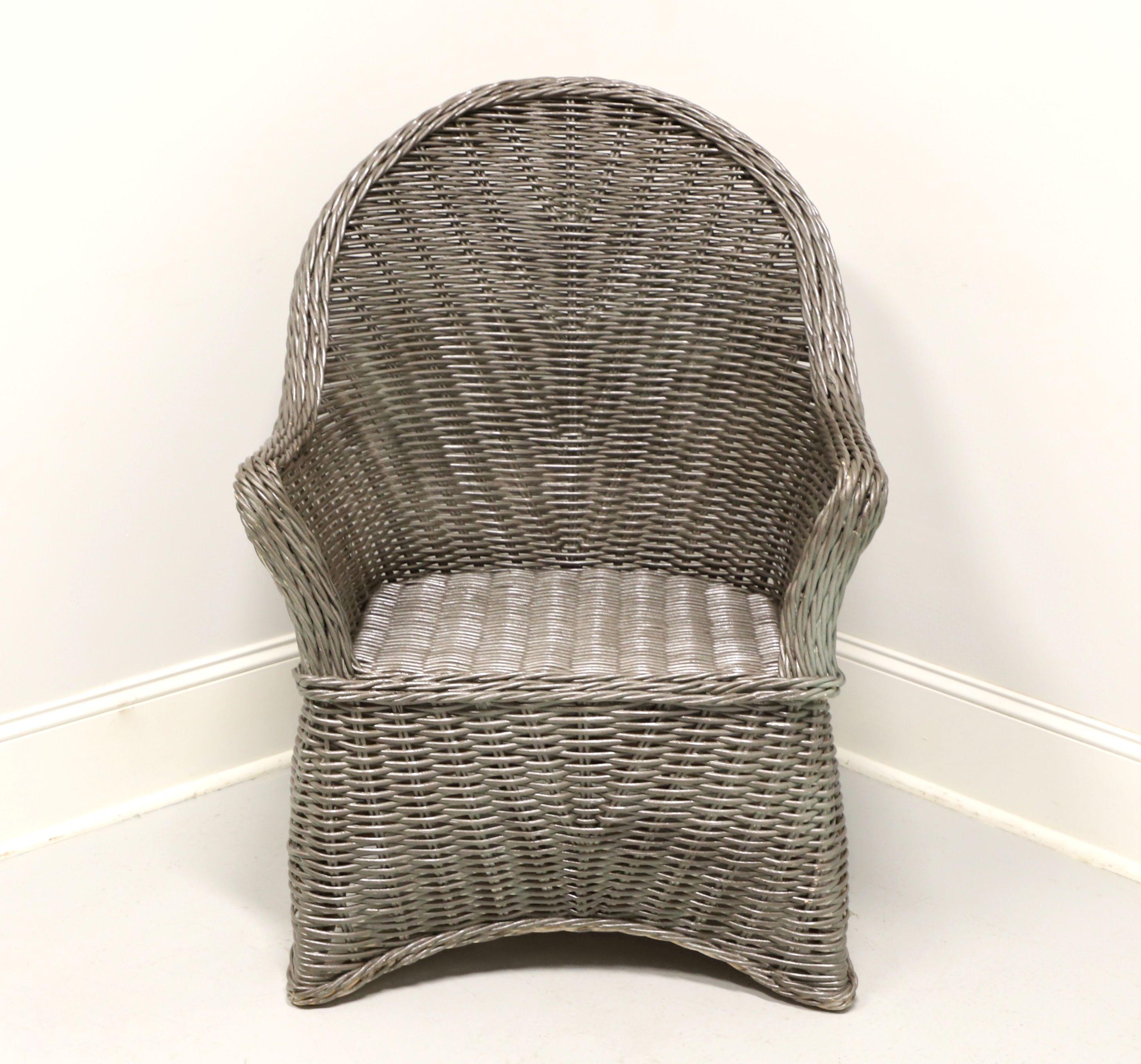 Mid 20th Century Victorian Wicker Armchair and Ottoman In Good Condition For Sale In Charlotte, NC