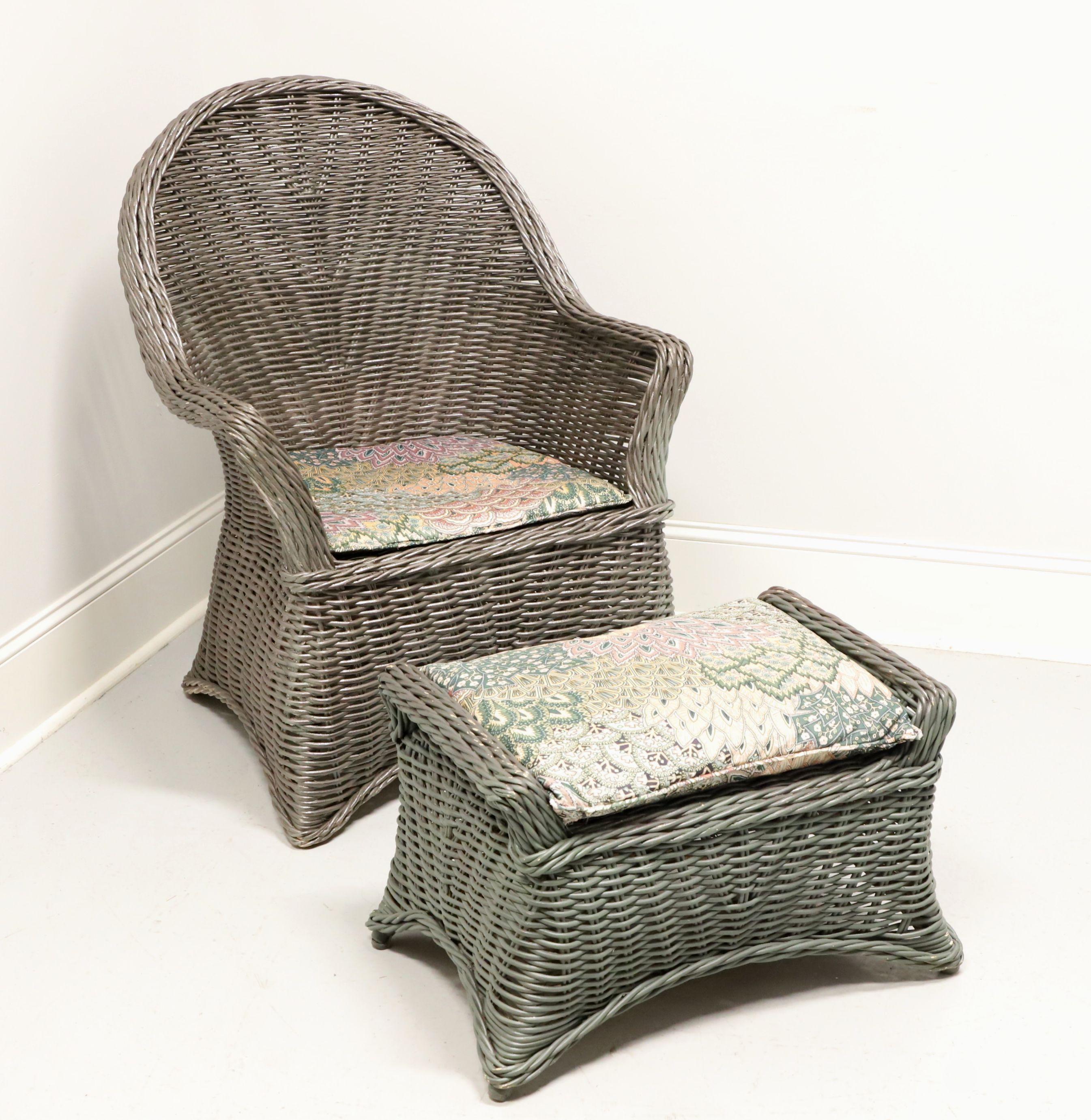 Mid 20th Century Victorian Wicker Armchair and Ottoman For Sale 10