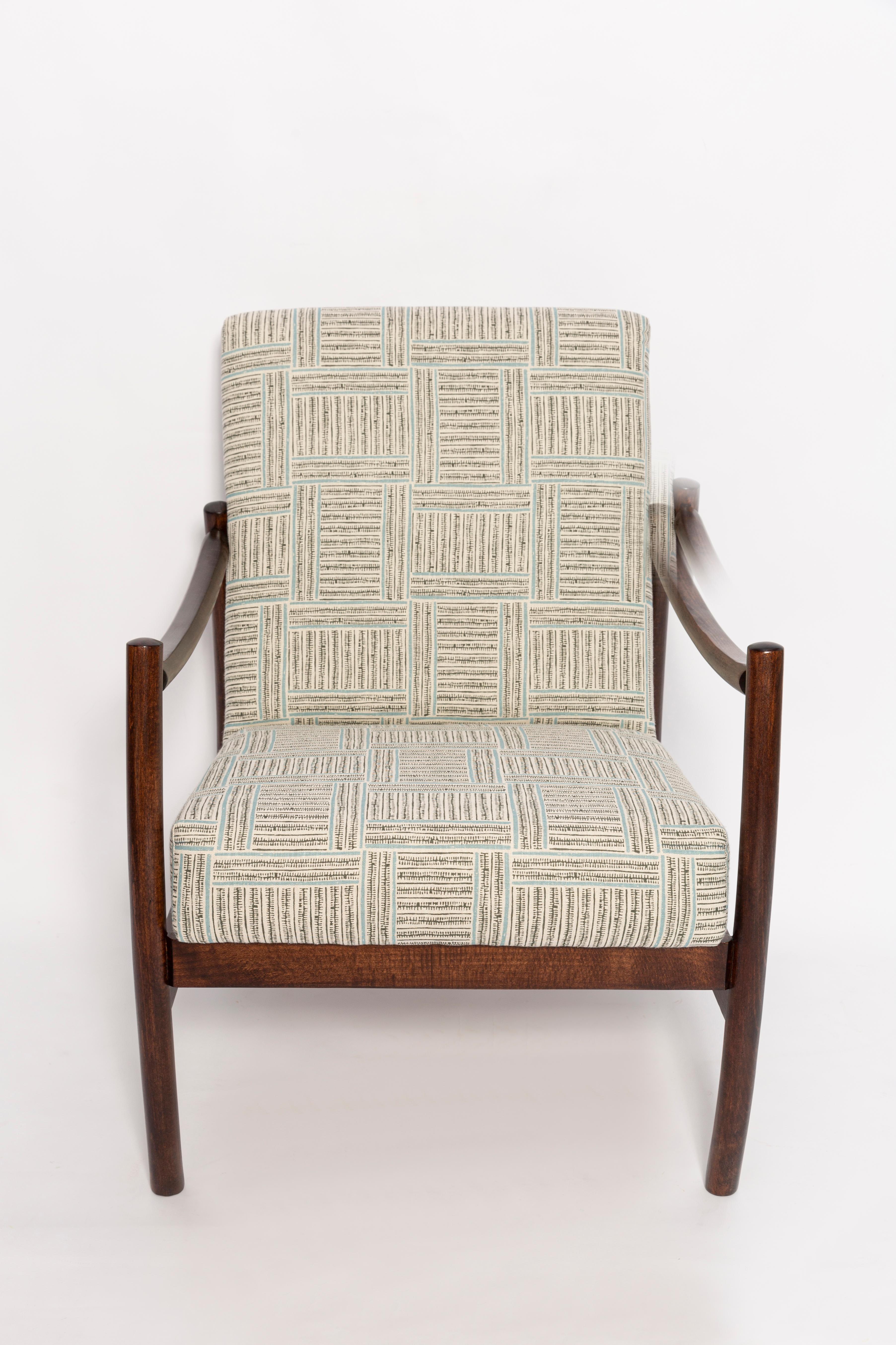 Mid-20th Century Vintage Armchair, Beige and Blue Linen, Europe, 1960s For Sale 6