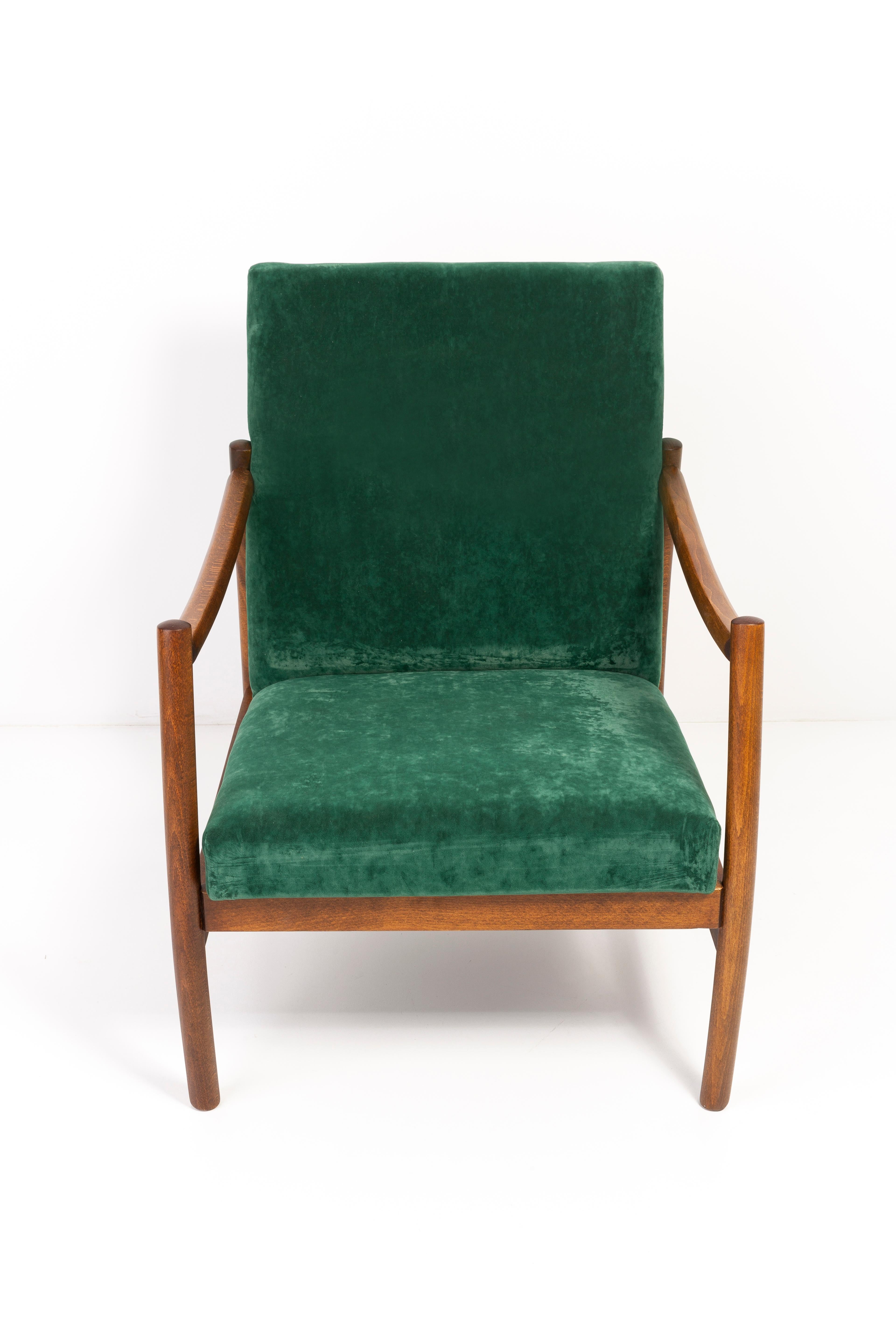 Mid-20th Century Vintage Armchair, Dark Green Velvet, Europe, 1960s For Sale 5