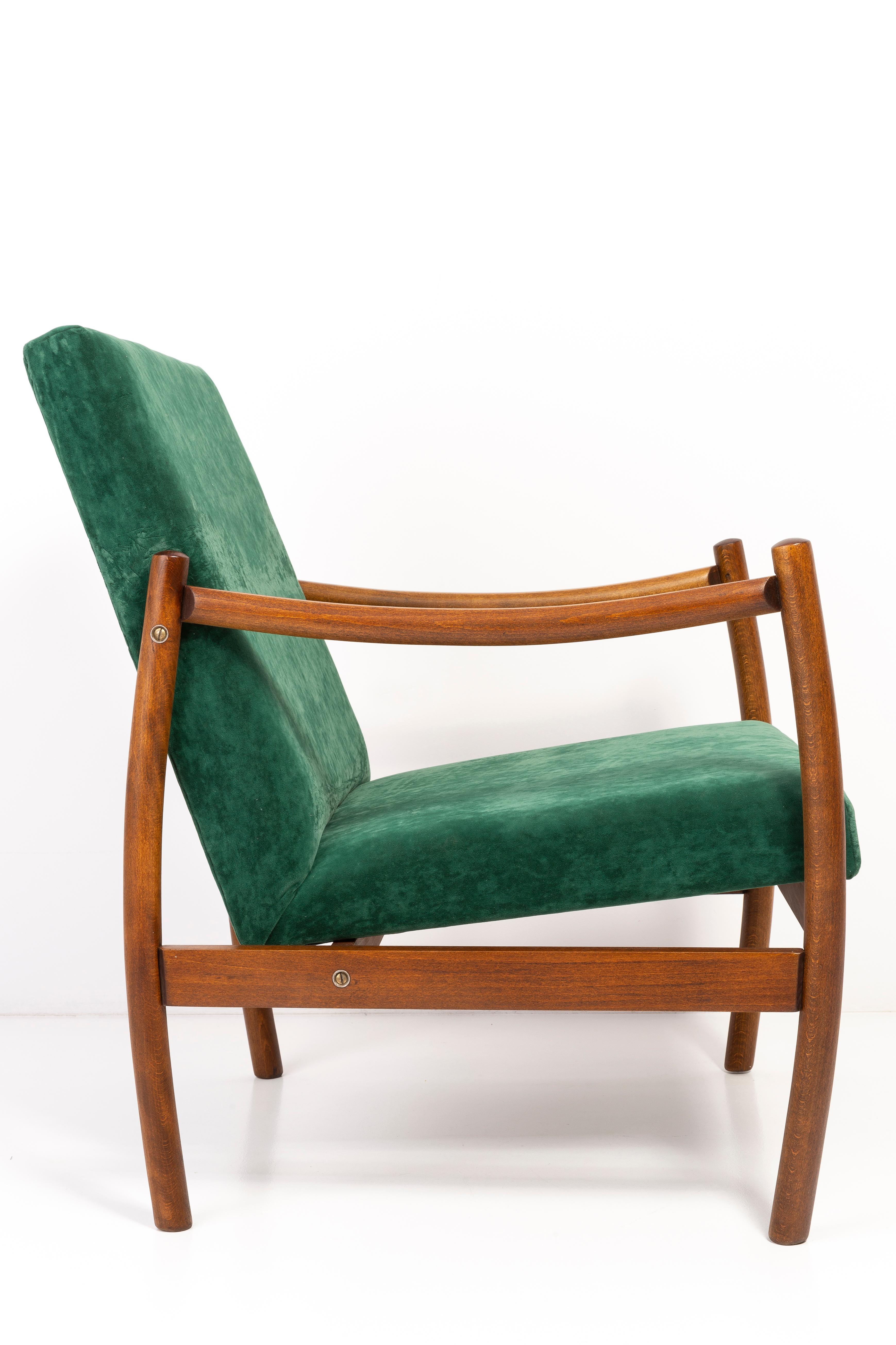 Hand-Crafted Mid-20th Century Vintage Armchair, Dark Green Velvet, Europe, 1960s For Sale