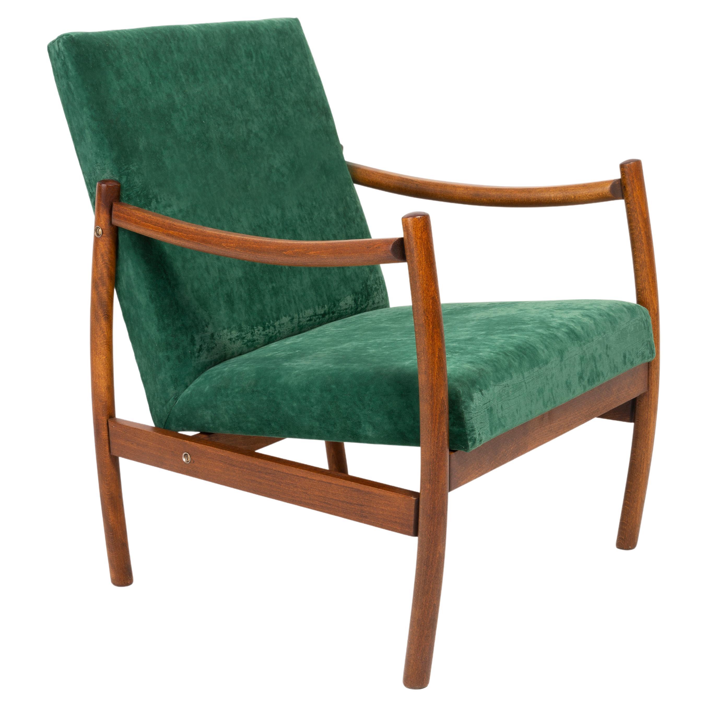 Mid-20th Century Vintage Armchair, Dark Green Velvet, Europe, 1960s For Sale