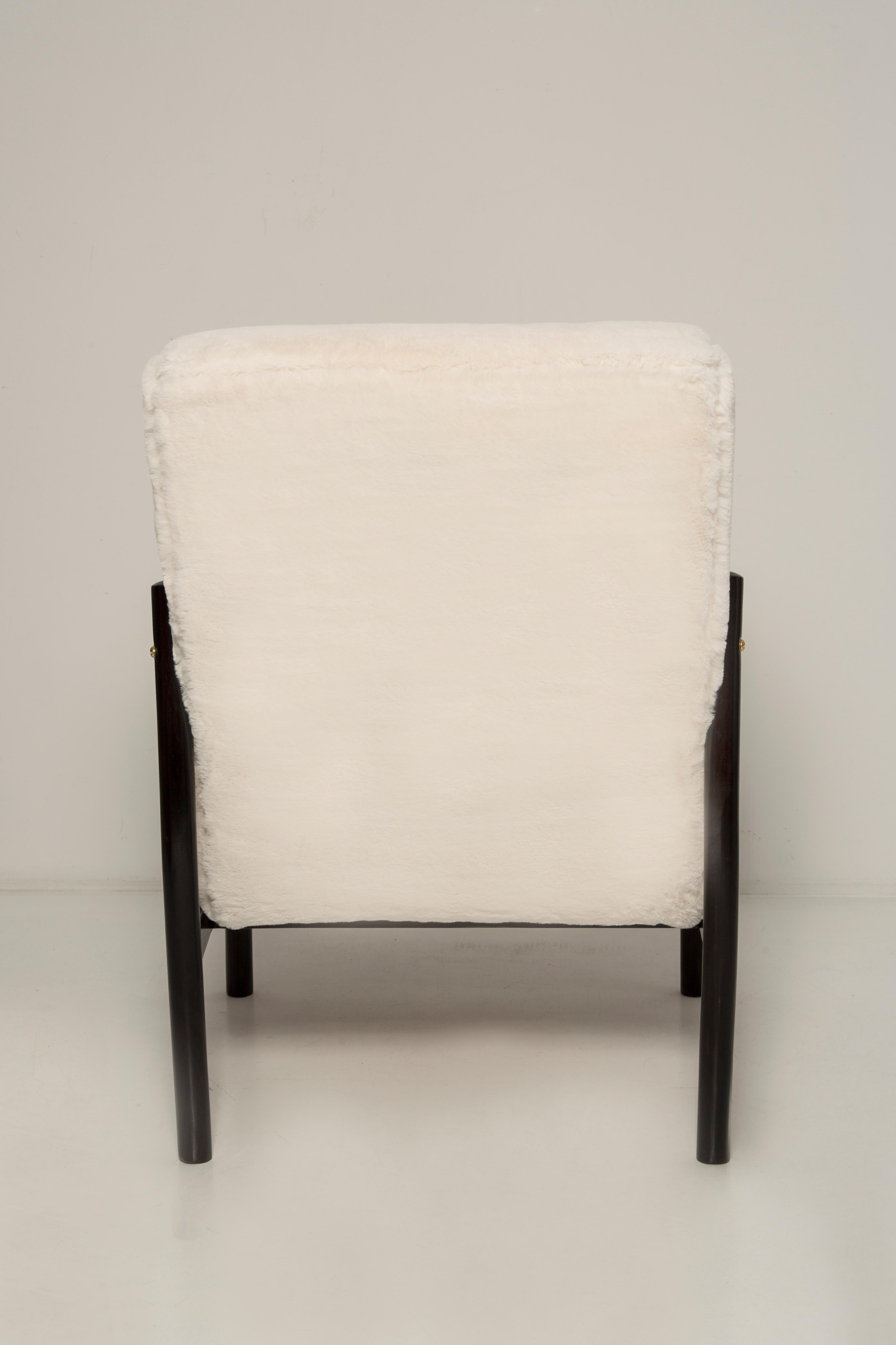 Velvet Mid-20th Century Vintage Armchair, White Faux Rabbit Fur, Europe, 1960s For Sale