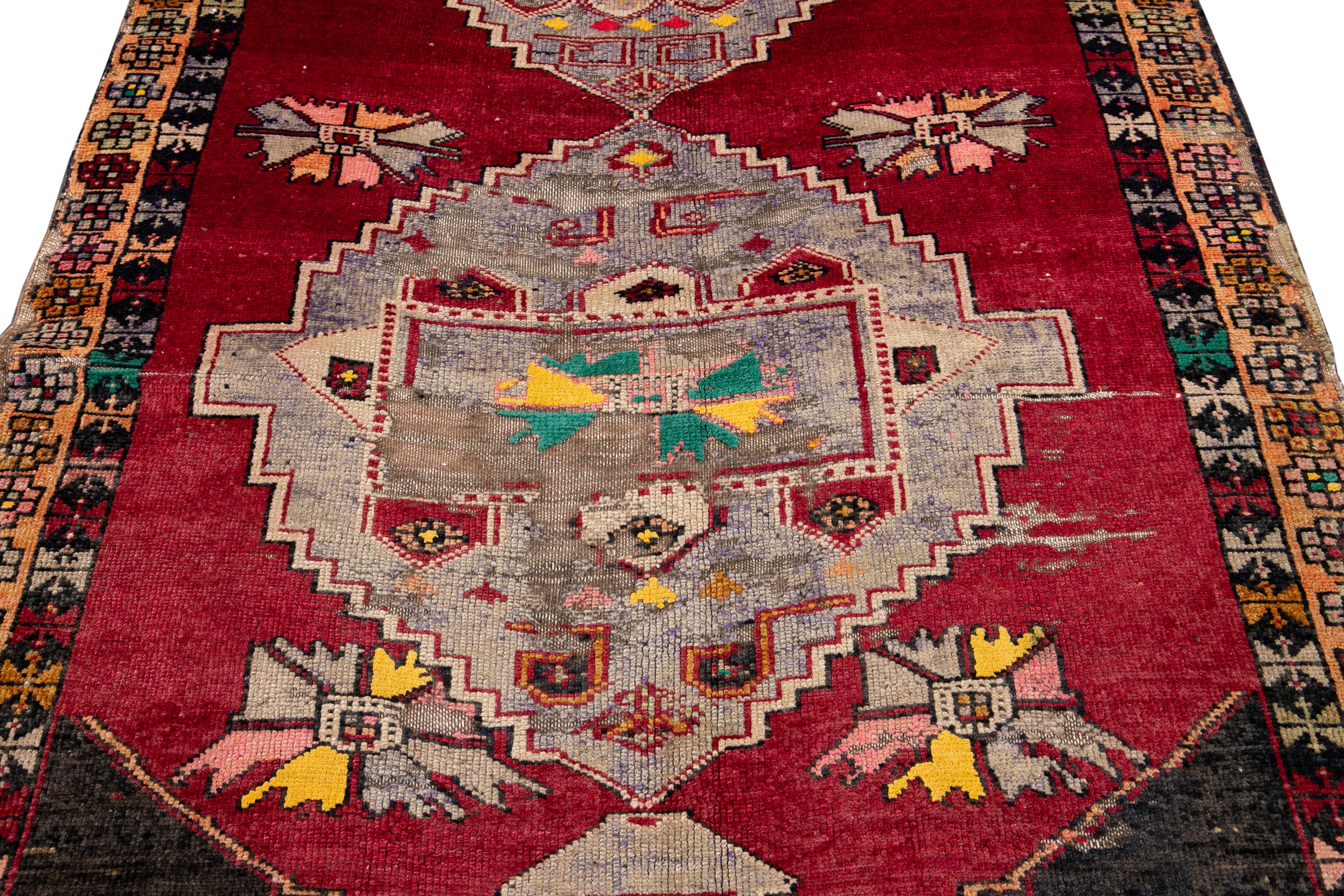 Vintage Azeri Handmade Tribal Multicolor Wool Runner For Sale 3