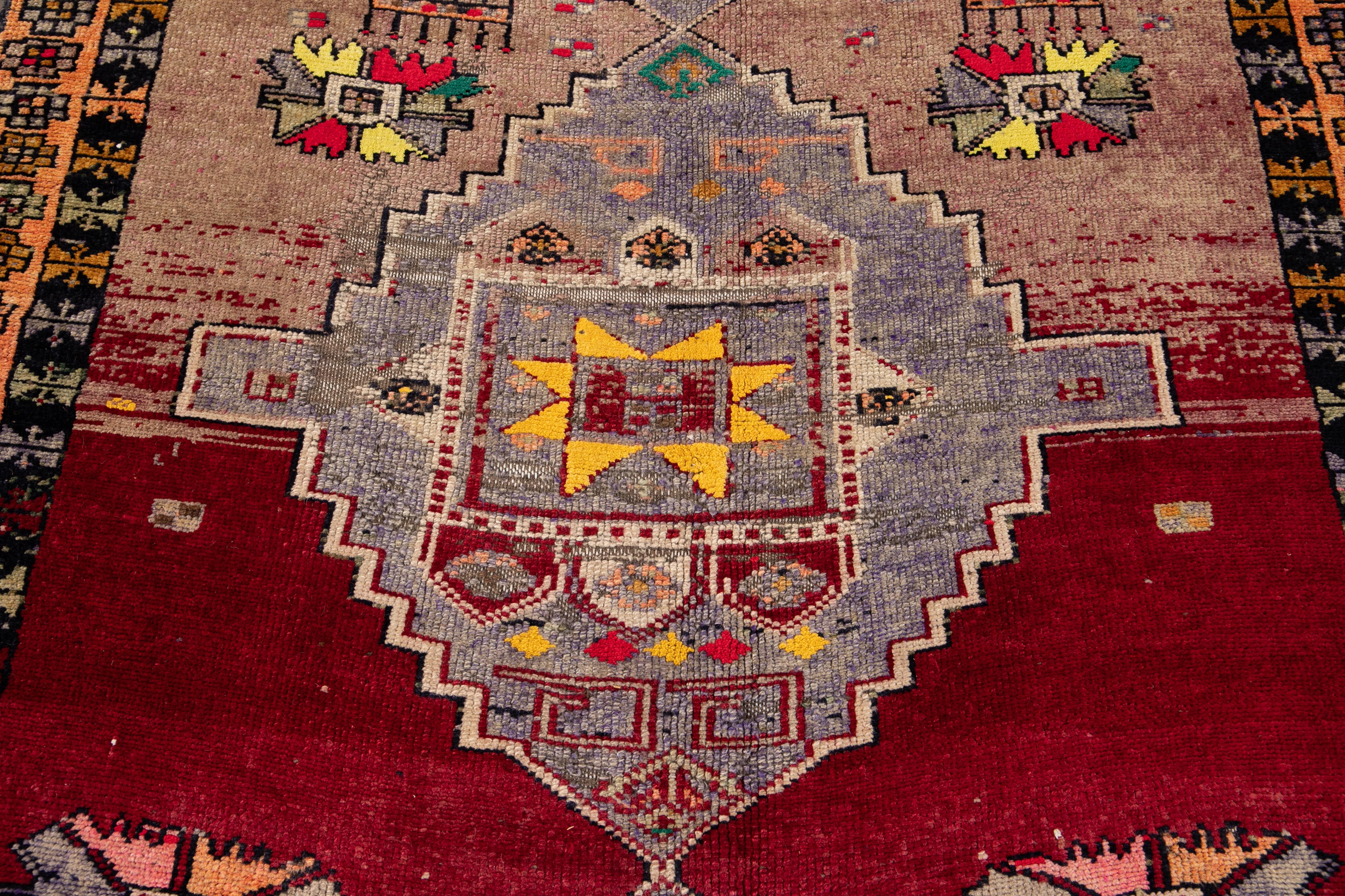 Vintage Azeri Handmade Tribal Multicolor Wool Runner For Sale 4