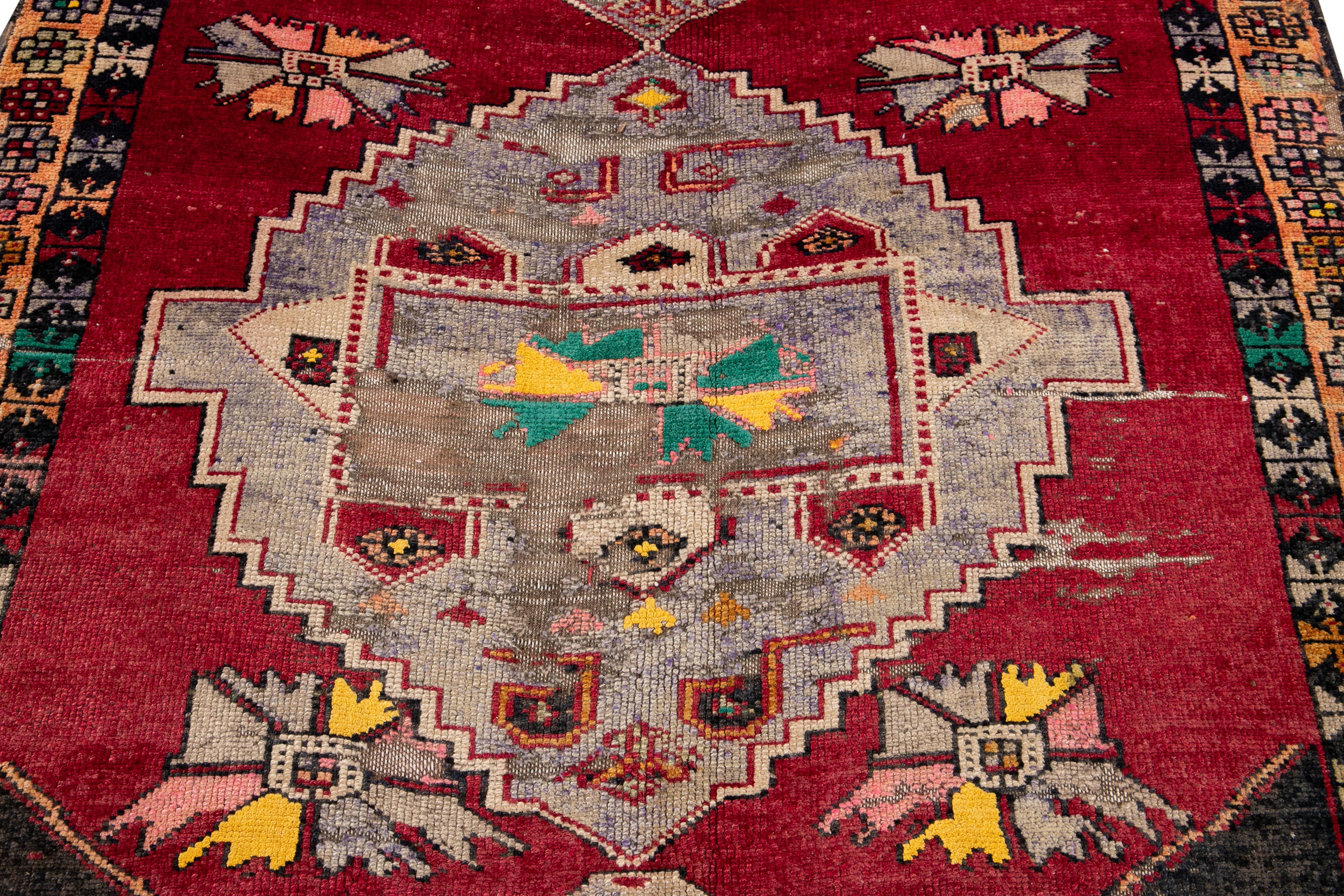 Vintage Azeri Handmade Tribal Multicolor Wool Runner For Sale 5