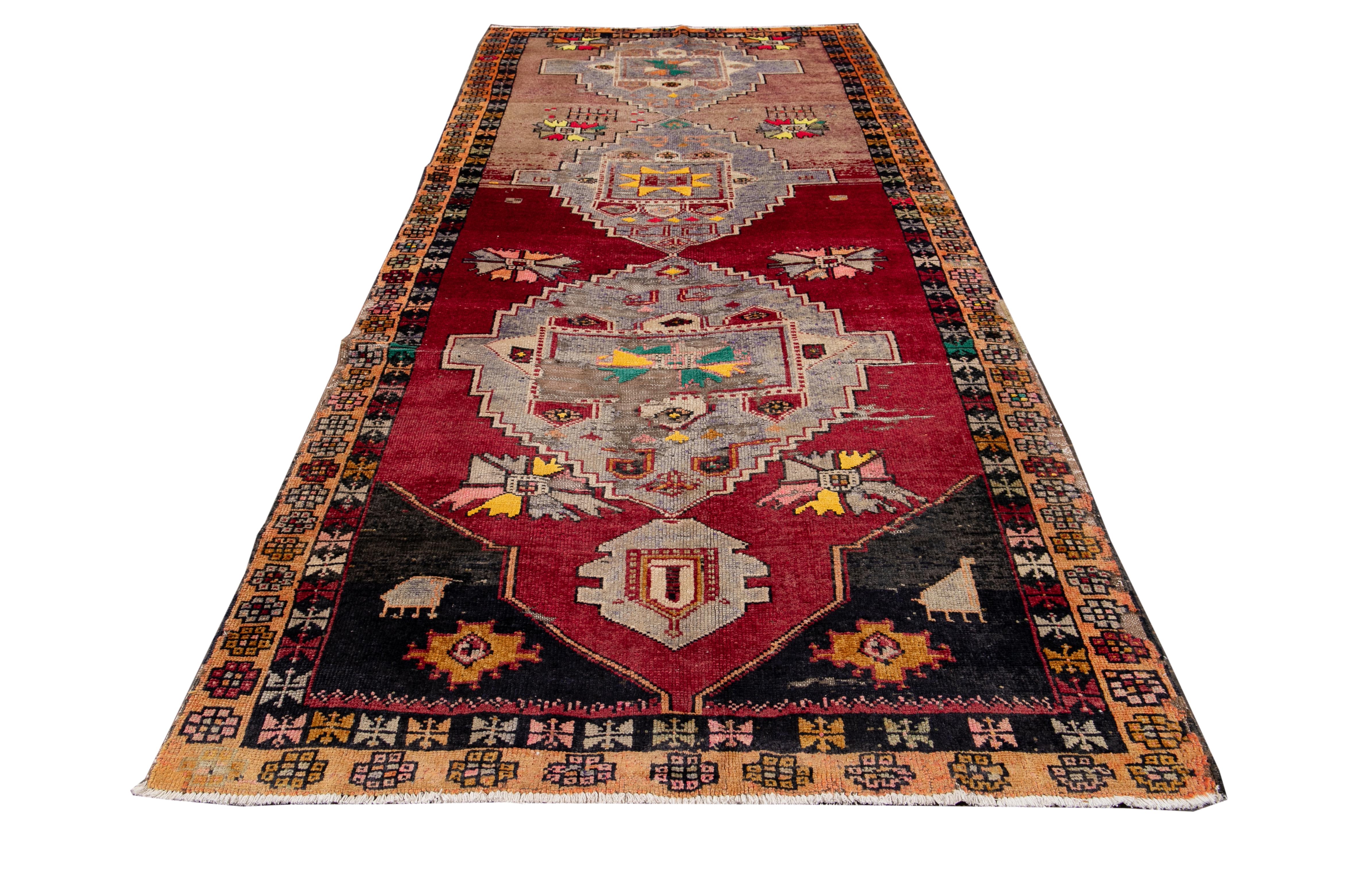 Persian Vintage Azeri Handmade Tribal Multicolor Wool Runner For Sale