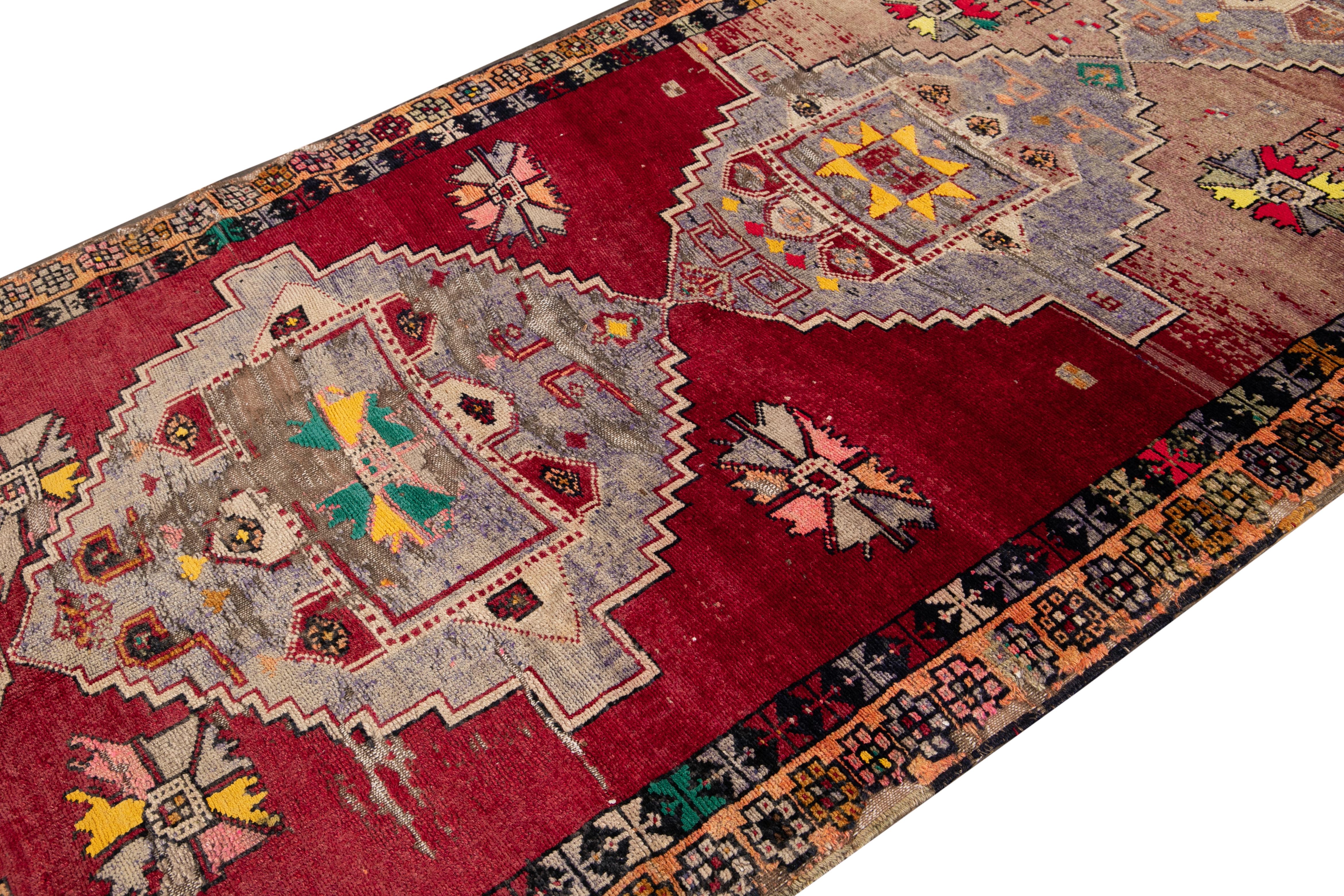 Vintage Azeri Handmade Tribal Multicolor Wool Runner In Excellent Condition For Sale In Norwalk, CT