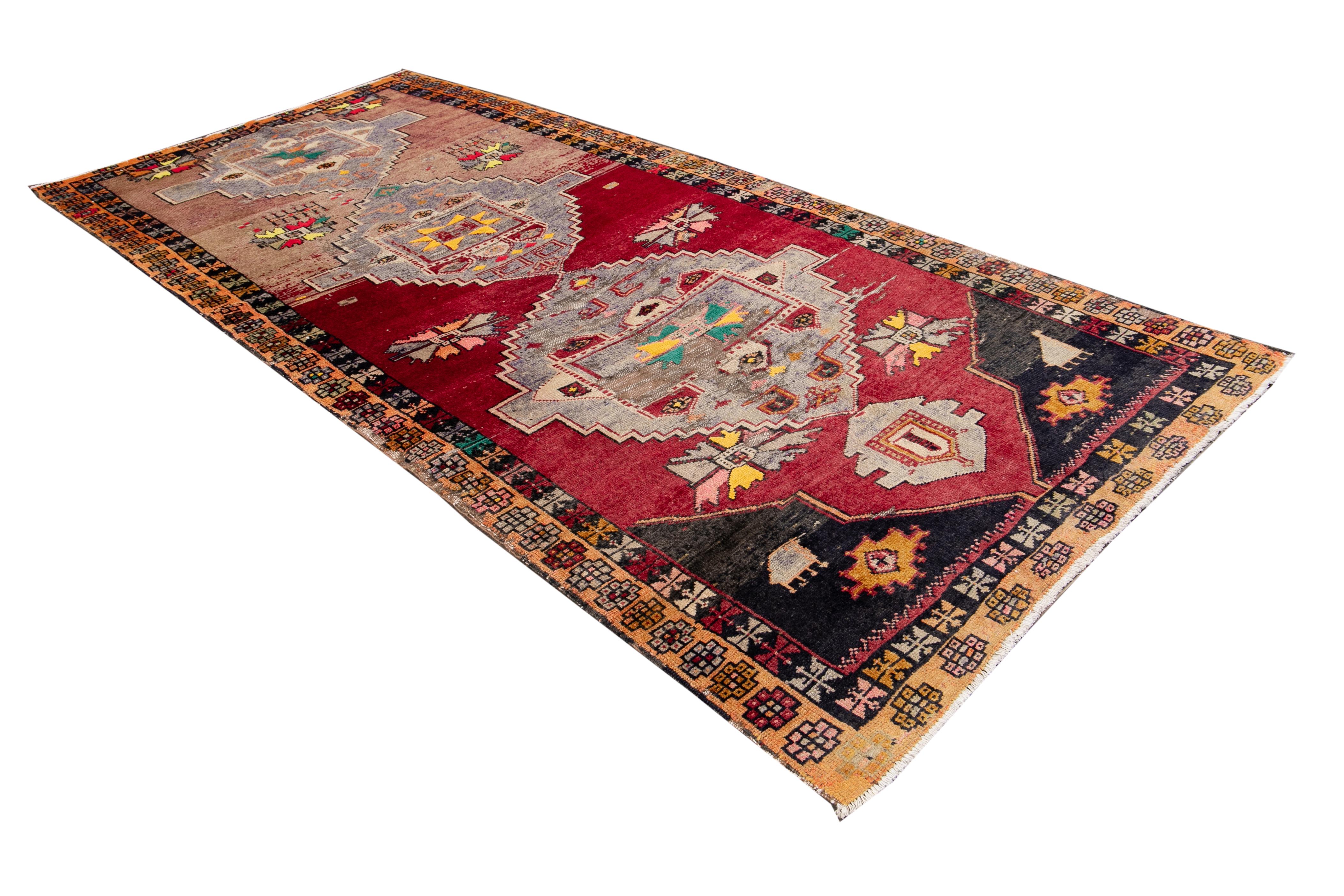 Vintage Azeri Handmade Tribal Multicolor Wool Runner For Sale 6