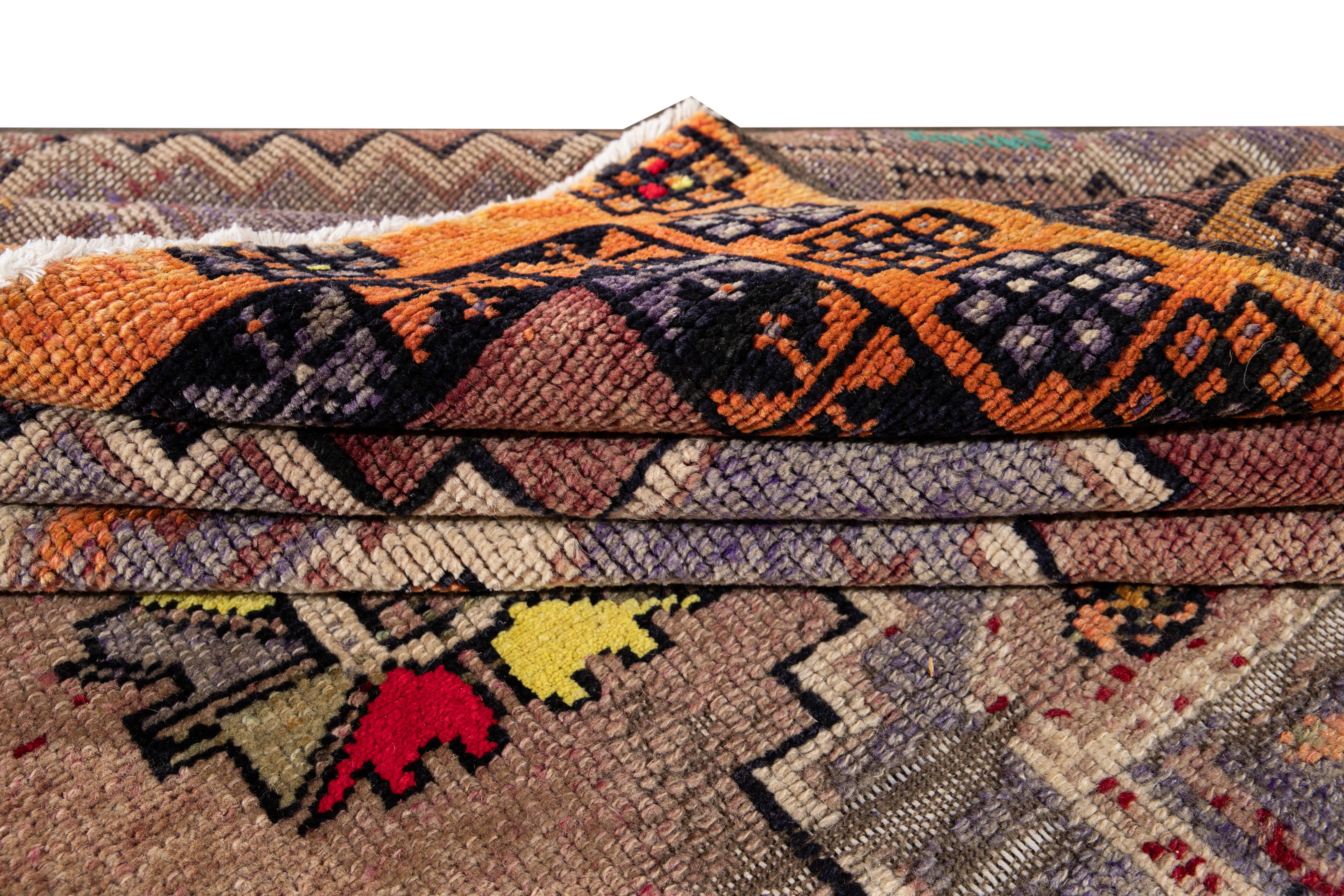 20th Century Vintage Azeri Handmade Tribal Multicolor Wool Runner For Sale