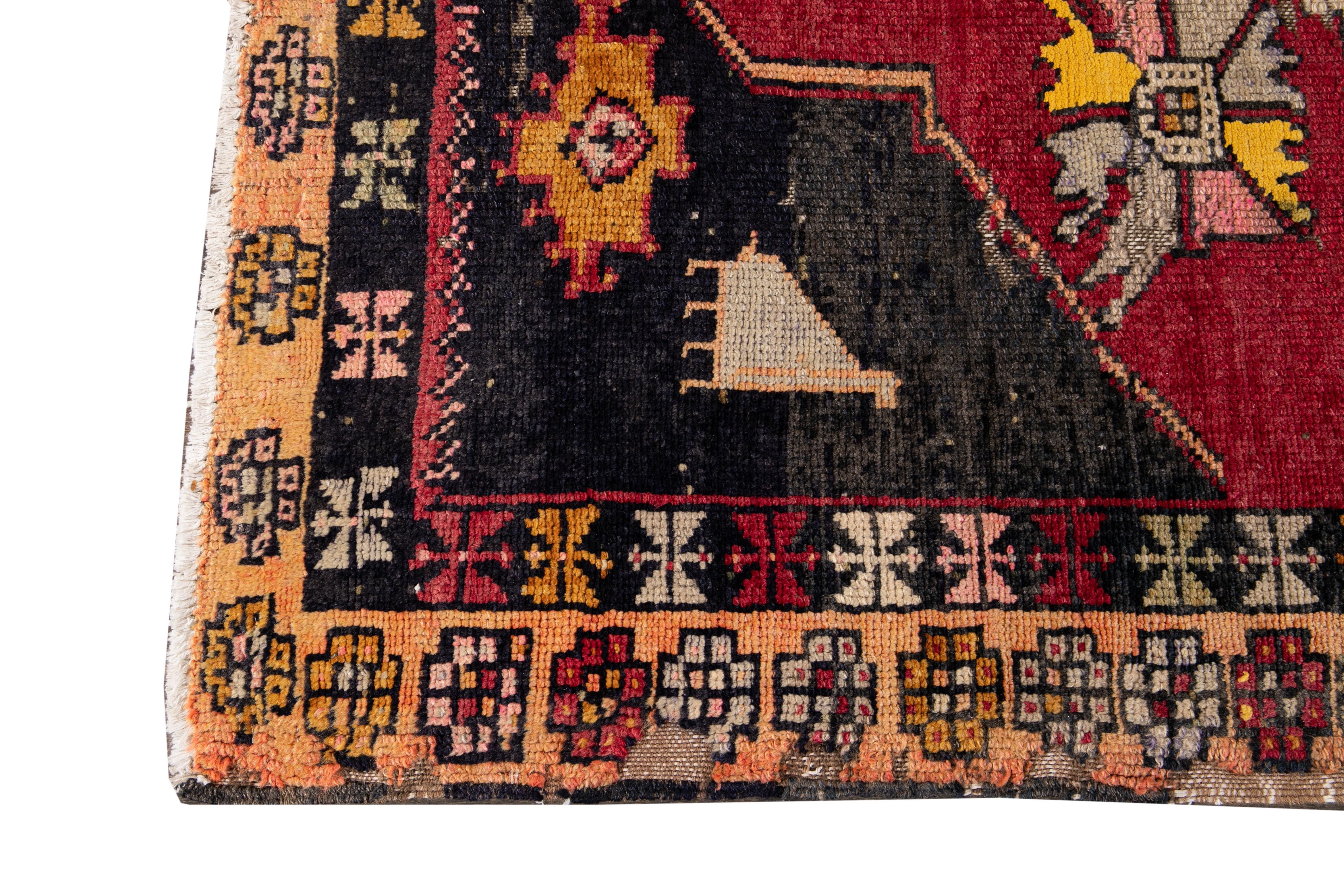 Hand-Knotted Vintage Azeri Handmade Tribal Multicolor Wool Runner For Sale