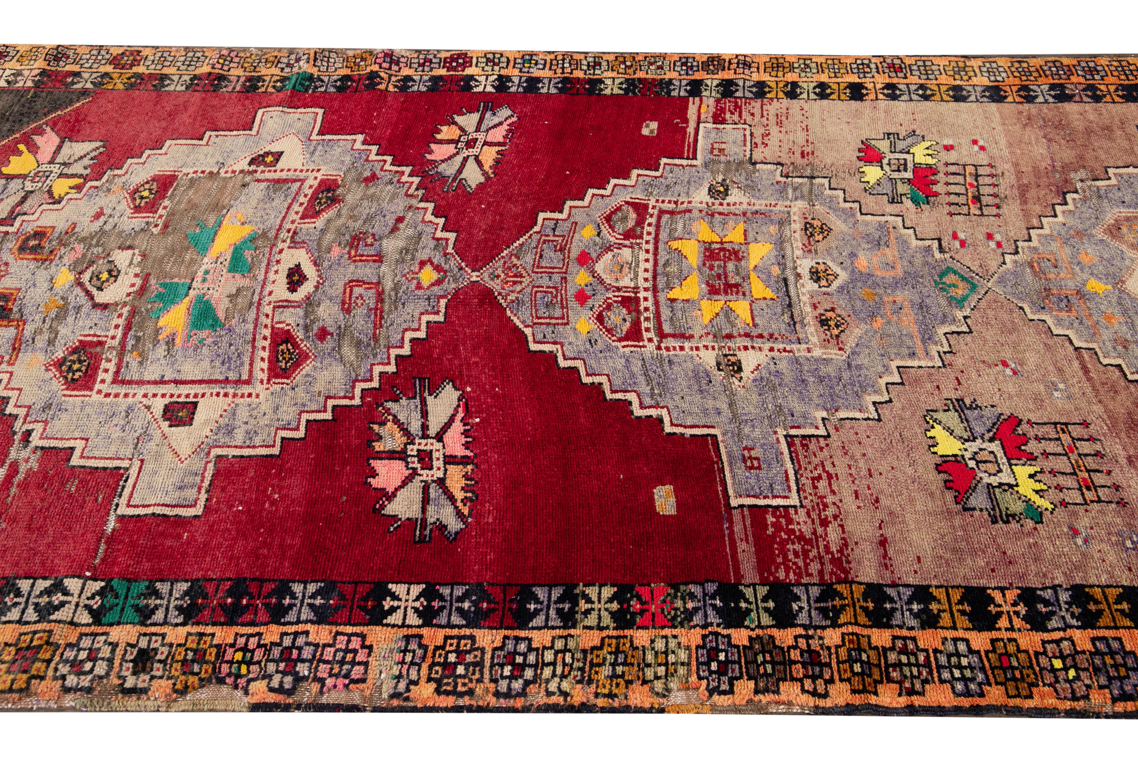 Vintage Azeri Handmade Tribal Multicolor Wool Runner For Sale 1