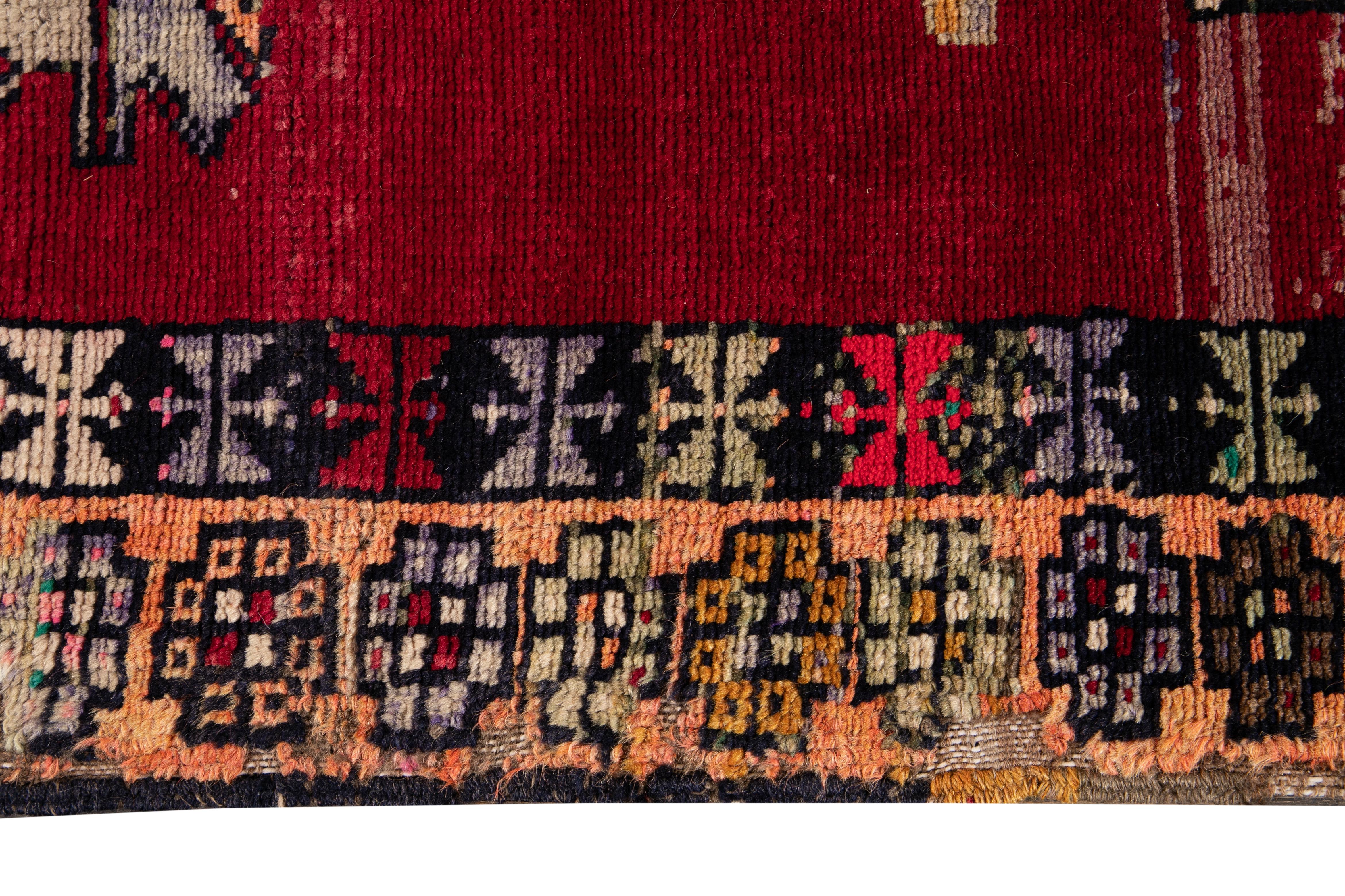 Vintage Azeri Handmade Tribal Multicolor Wool Runner For Sale 2